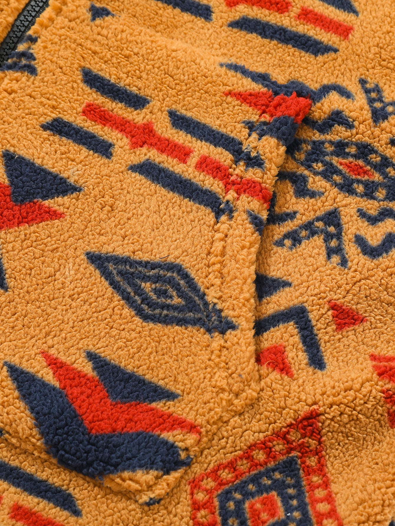 Relax Fit Contrast Tribal Geometry Teddy Jacket - Image 6