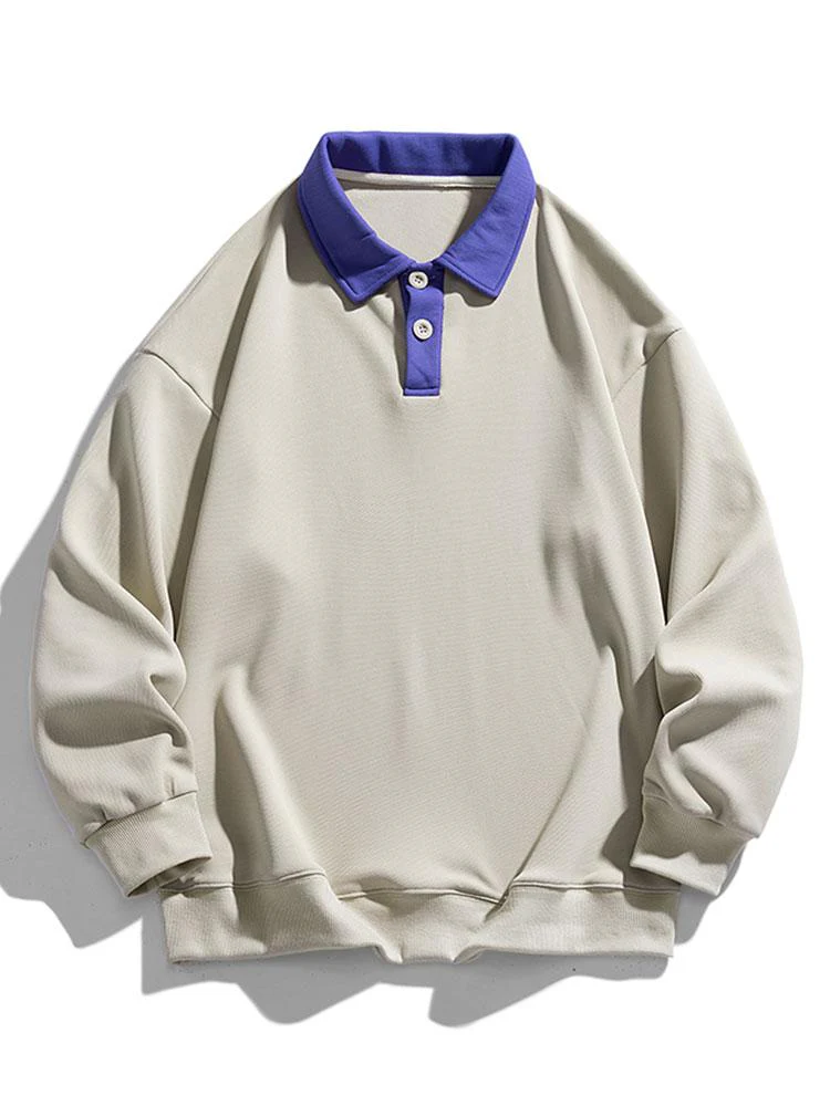 Relaxed Fit Kontrast Waffel Polo Sweatshirt - Image 2