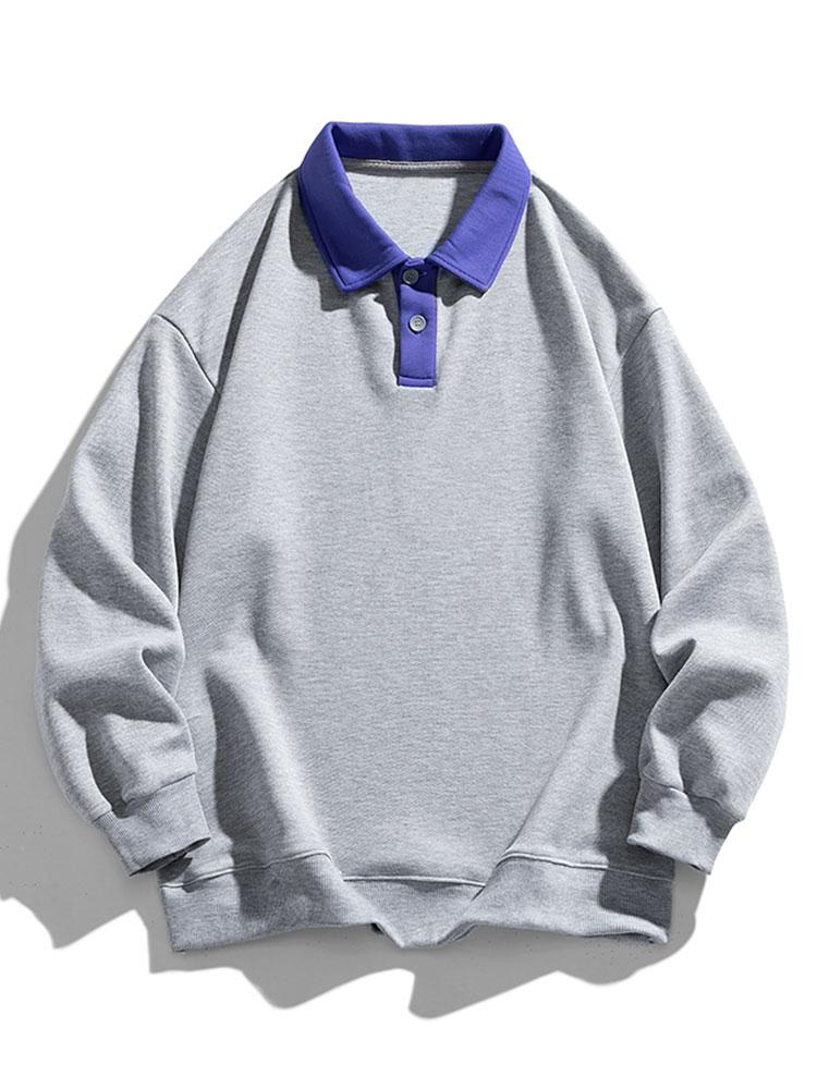 Relaxed Fit Kontrast Waffel Polo Sweatshirt - Image 3