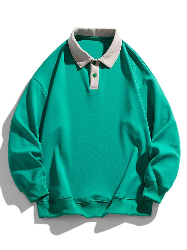 Relaxed Fit Kontrast Waffel Polo Sweatshirt - Image 4