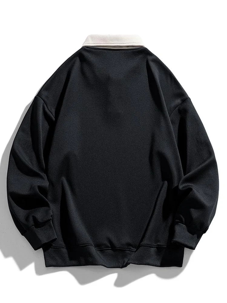 Relaxed Fit Kontrast Waffel Polo Sweatshirt - Image 5