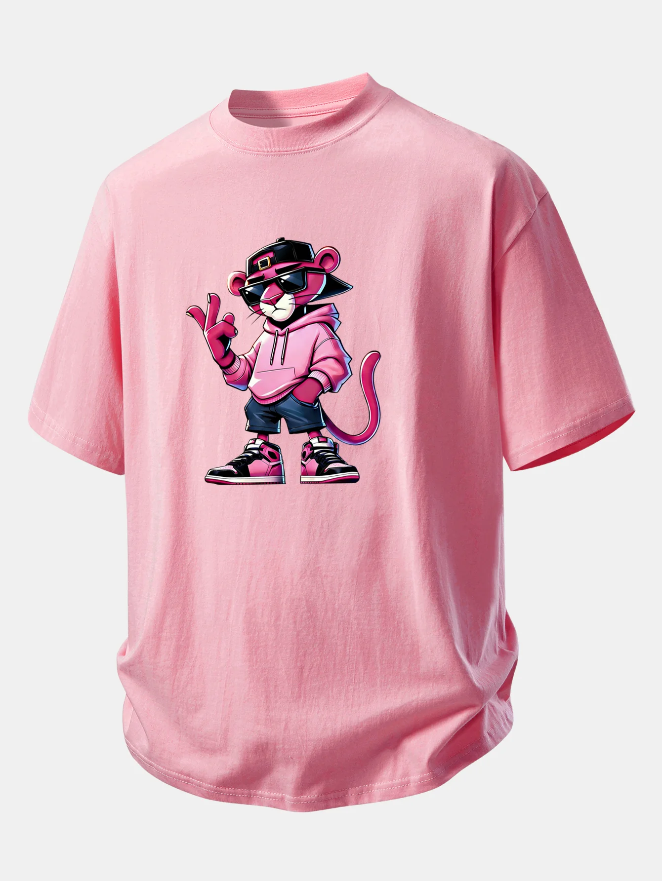 Relax Fit Cool Pink Panther Print Cotton T-Shirt