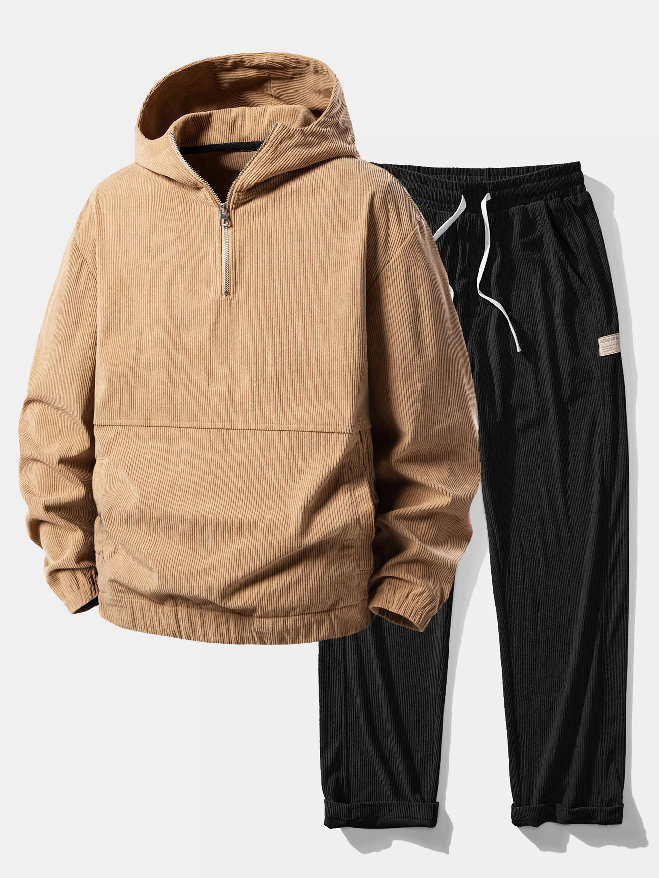 Relax Fit Corduroy Half-Zip Hooded Pullover & Straight Leg Corduroy Pants - Image 3