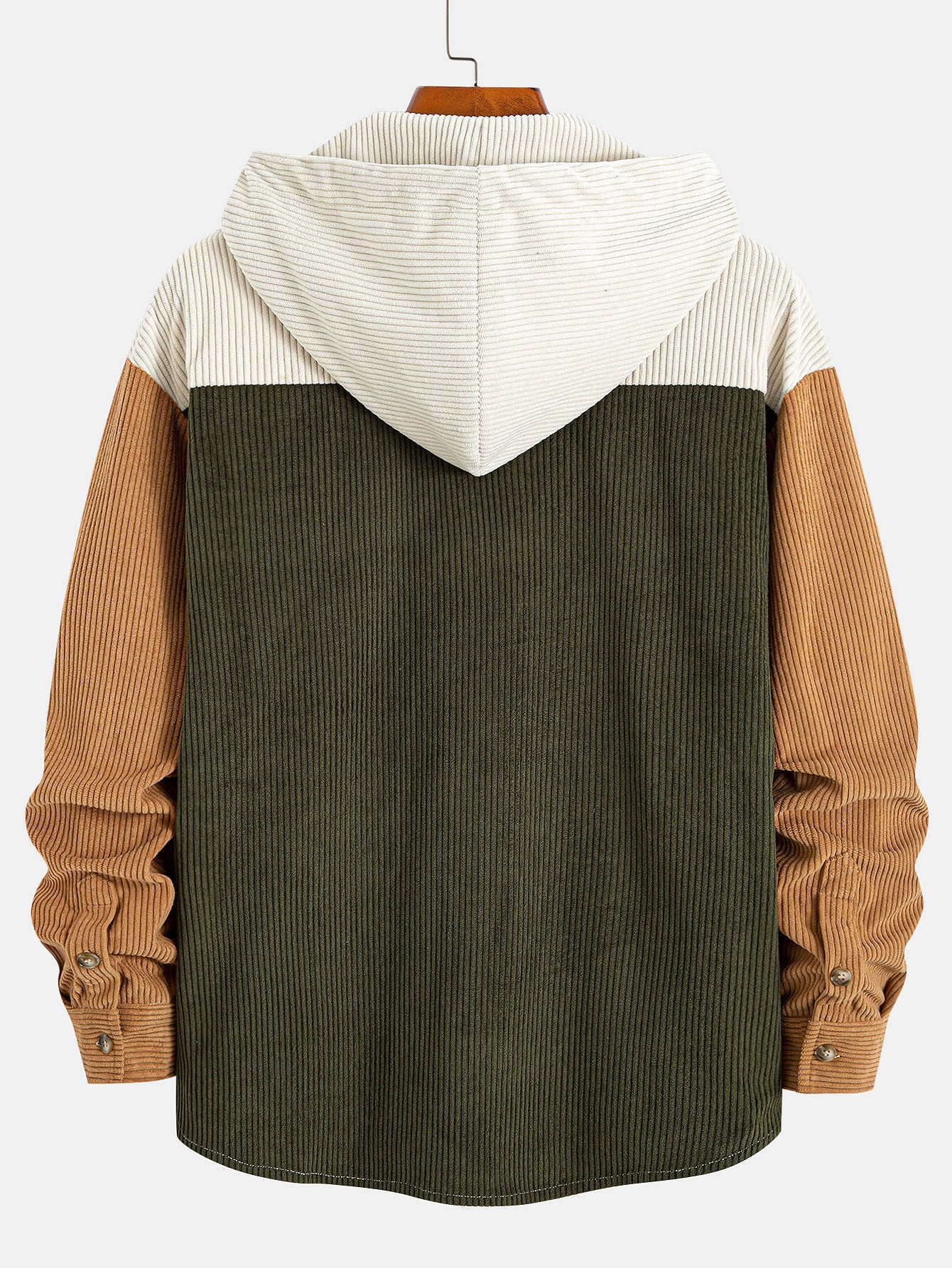 Relax Fit Corduroy Patchwork Hooded Shirt With Pockets & Straight Leg Corduroy Pants - Image 4