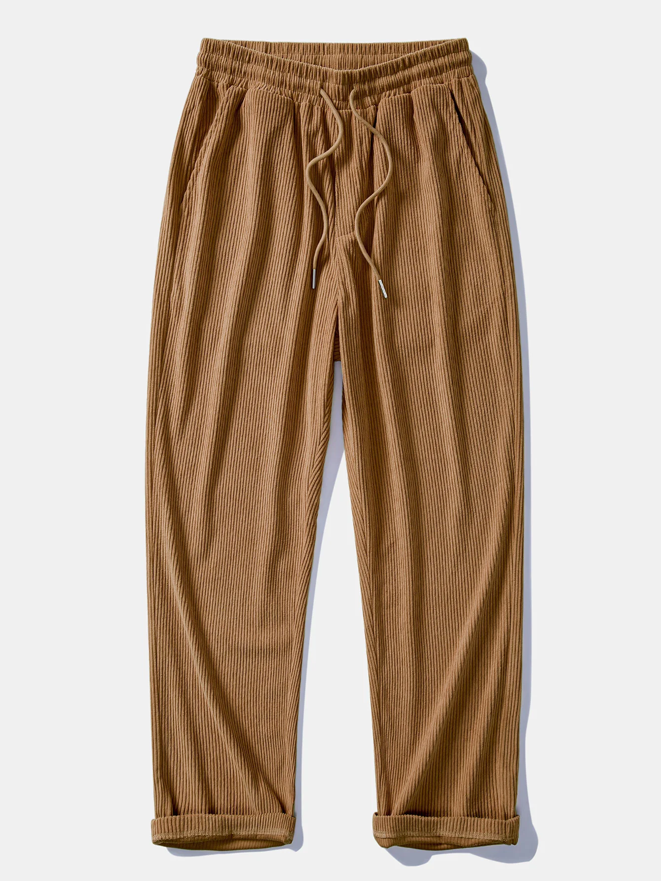 Relax Fit Corduroy Patchwork Hooded Shirt With Pockets & Straight Leg Corduroy Pants - Image 5