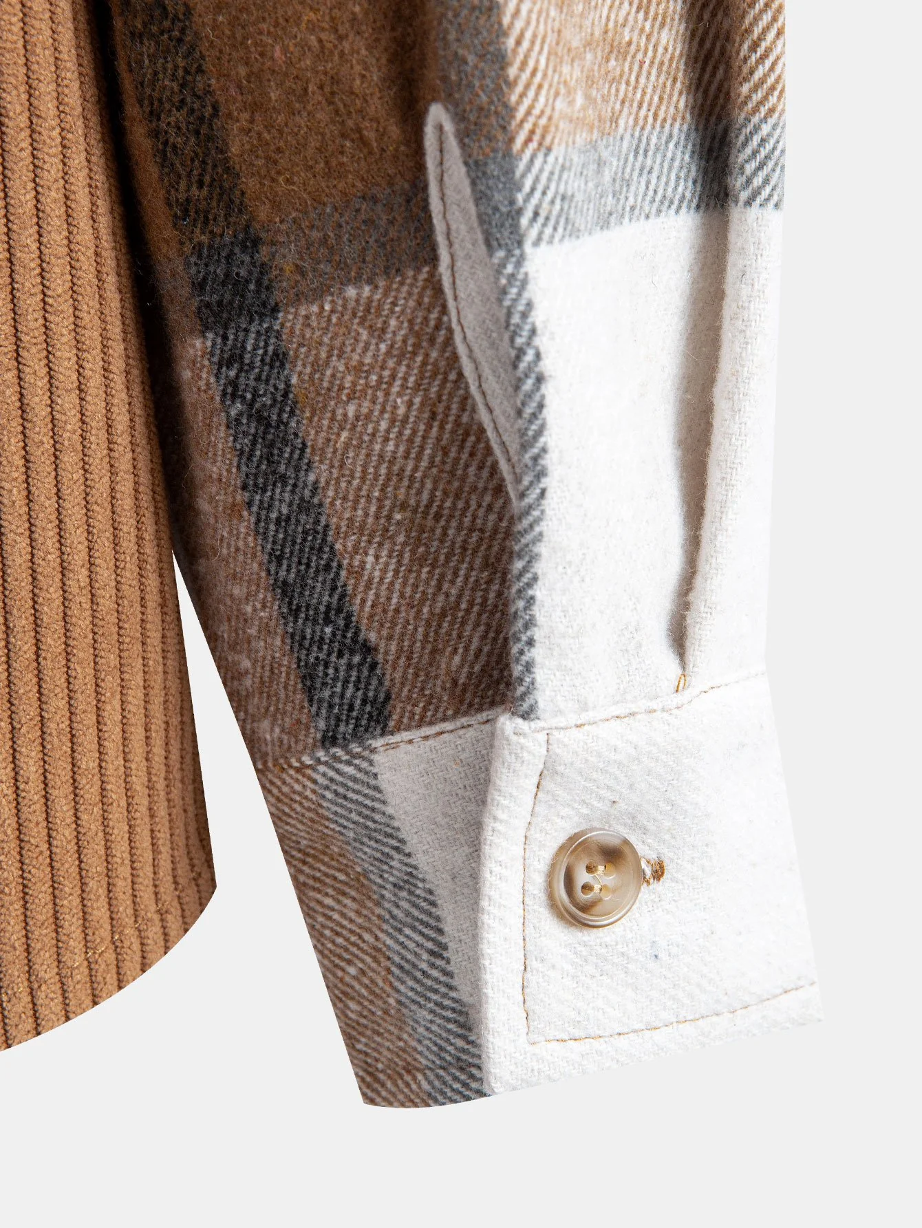 Entspanntes Fit Corduroy Flanell Karierter Patchwork Kapuzenhemd - Image 10