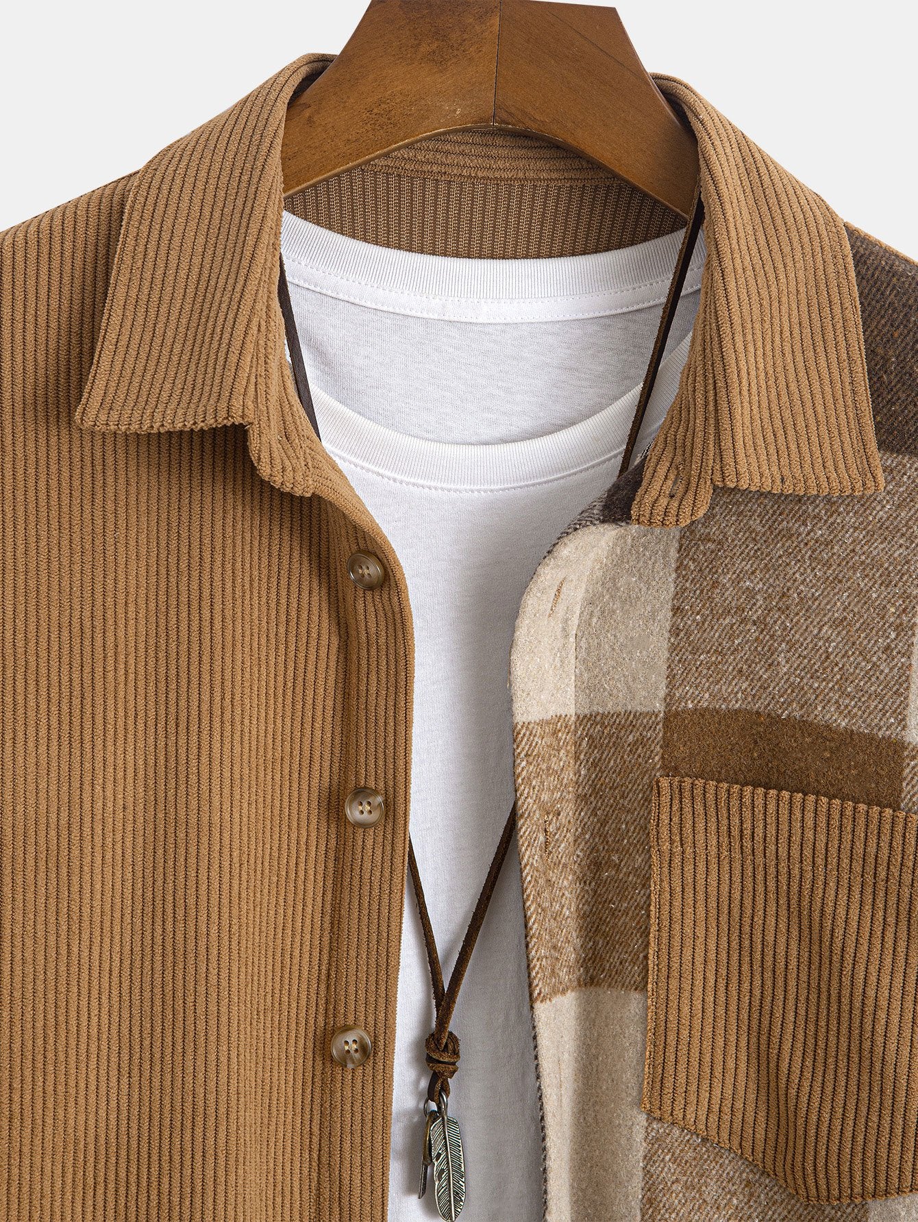 Entspannte Passform Corduroy Karo Patchwork Hemd & Kordelzug Corduroy Cargo Jogginghose - Image 7