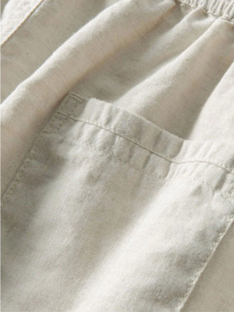 Textured Johnny Collar Crocheted Knit Polo & Straight Leg Linen Pants - Image 22