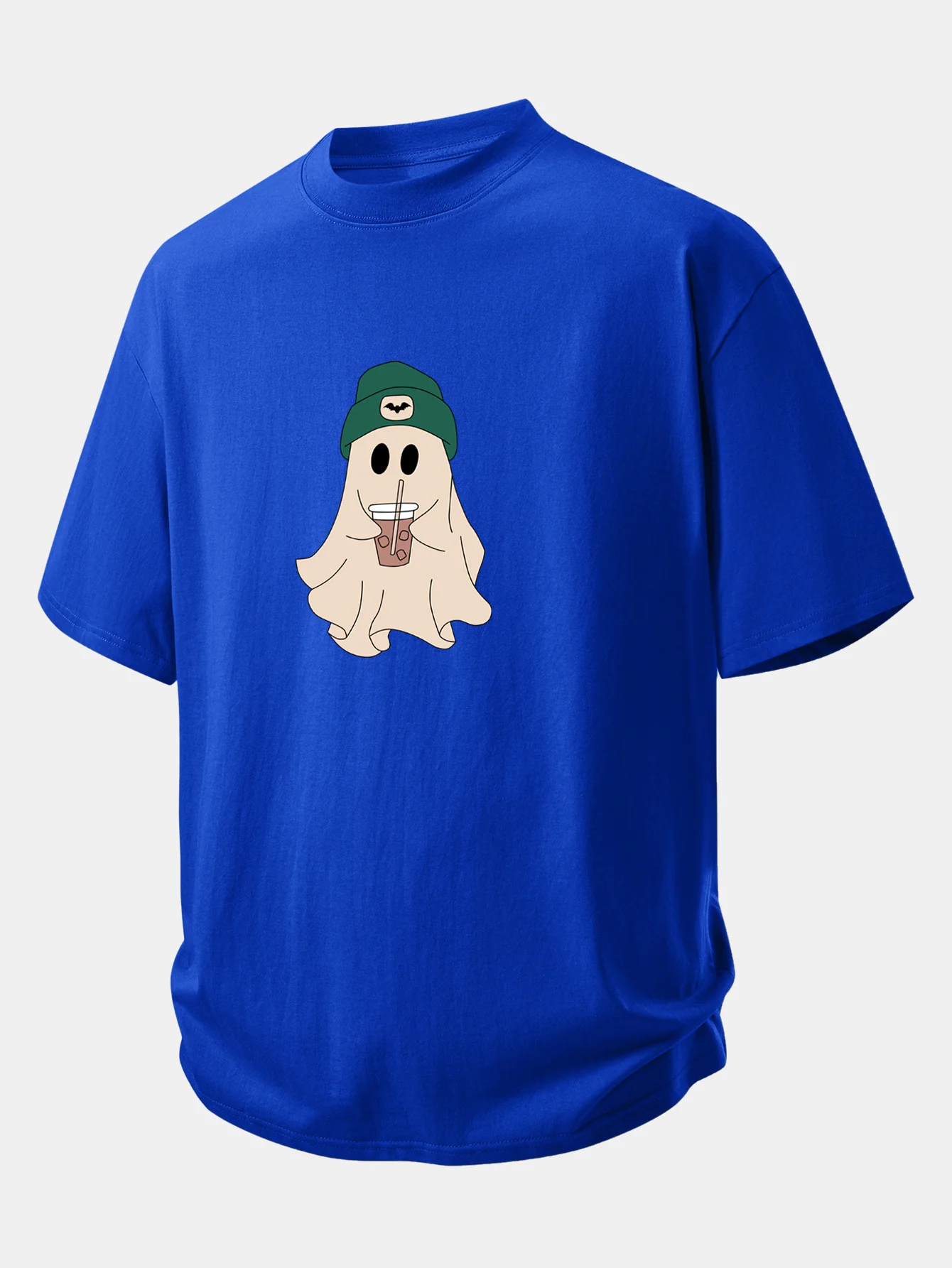 Relax Fit Darkgreen Hat Ghost Print Cotton T-Shirt - Image 8