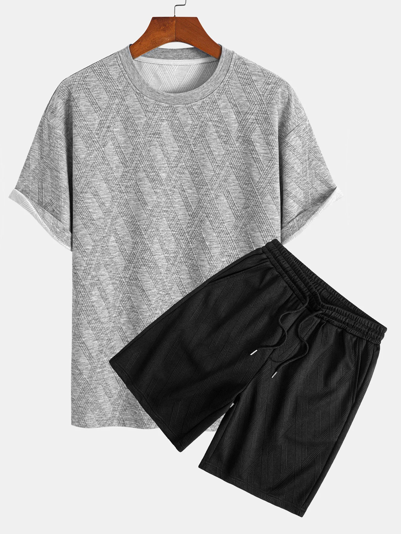 Relax Fit Diamond Jacquard T-Shirt & Diamond Jacquard Shorts - Image 3
