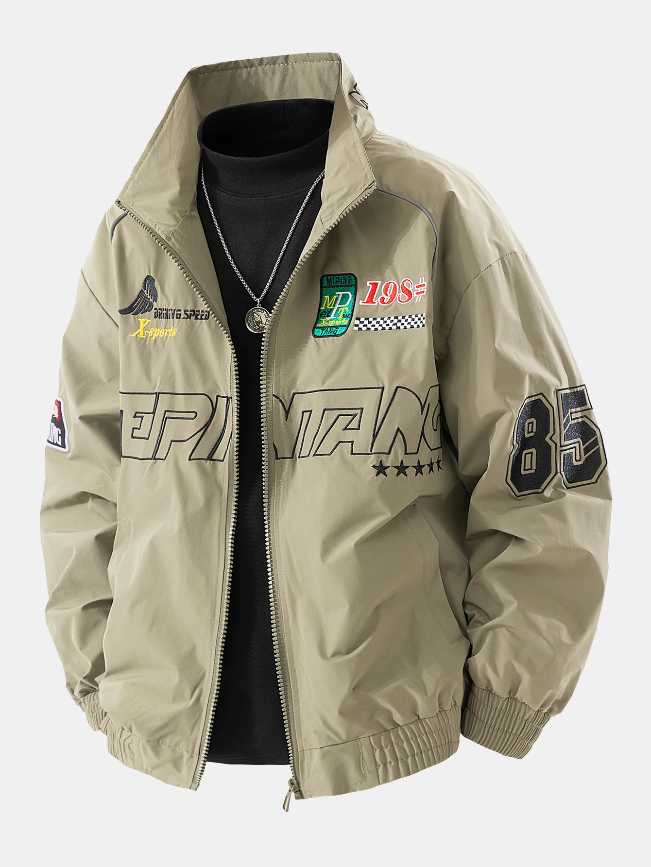 Locker sitzende bestickte Rennjacke - Image 3