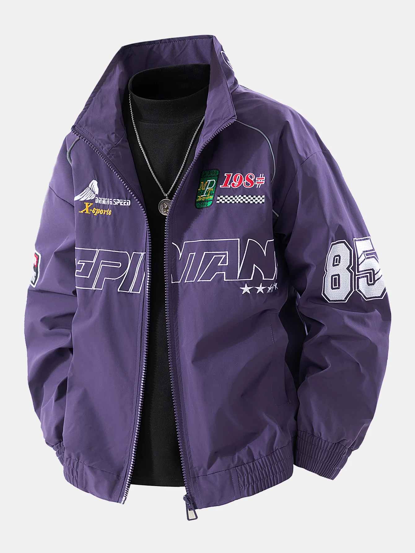 Locker sitzende bestickte Rennjacke - Image 4