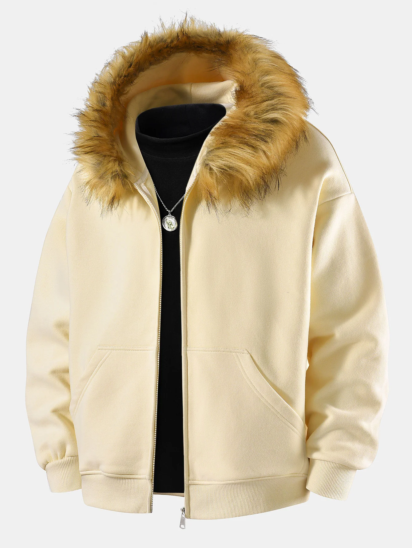 Locker sitzende Kapuzenjacke mit Reißverschluss und Kunstpelzkragen - Image 5