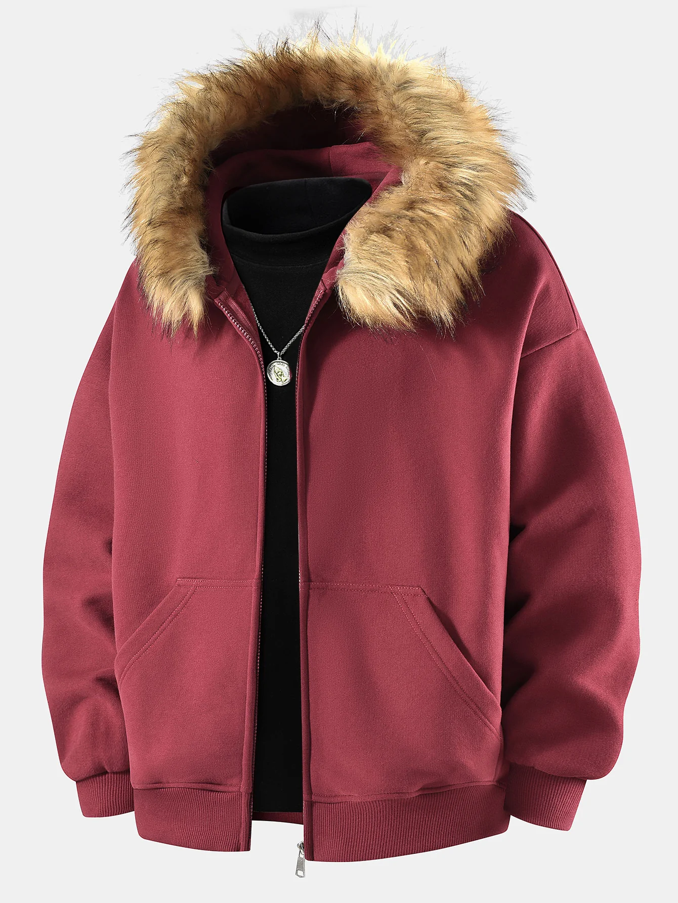 Locker sitzende Kapuzenjacke mit Reißverschluss und Kunstpelzkragen - Image 7