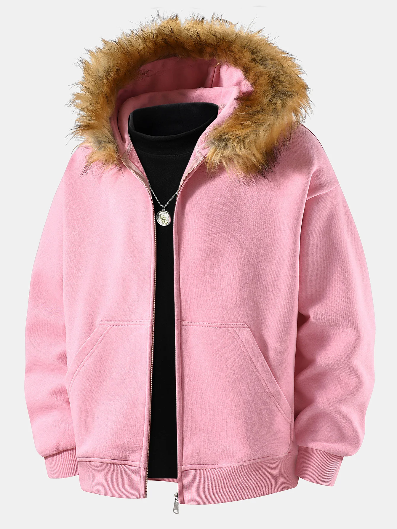 Locker sitzende Kapuzenjacke mit Reißverschluss und Kunstpelzkragen - Image 9