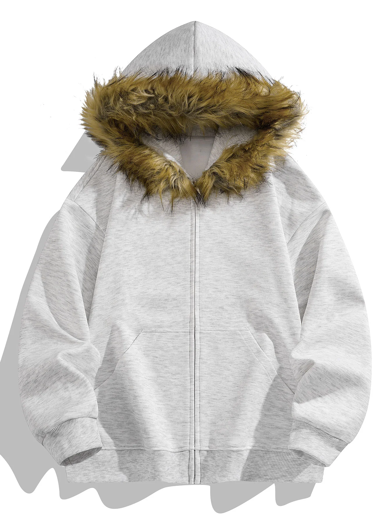Locker sitzende Kapuzenjacke mit Reißverschluss und Kunstpelzkragen - Image 3