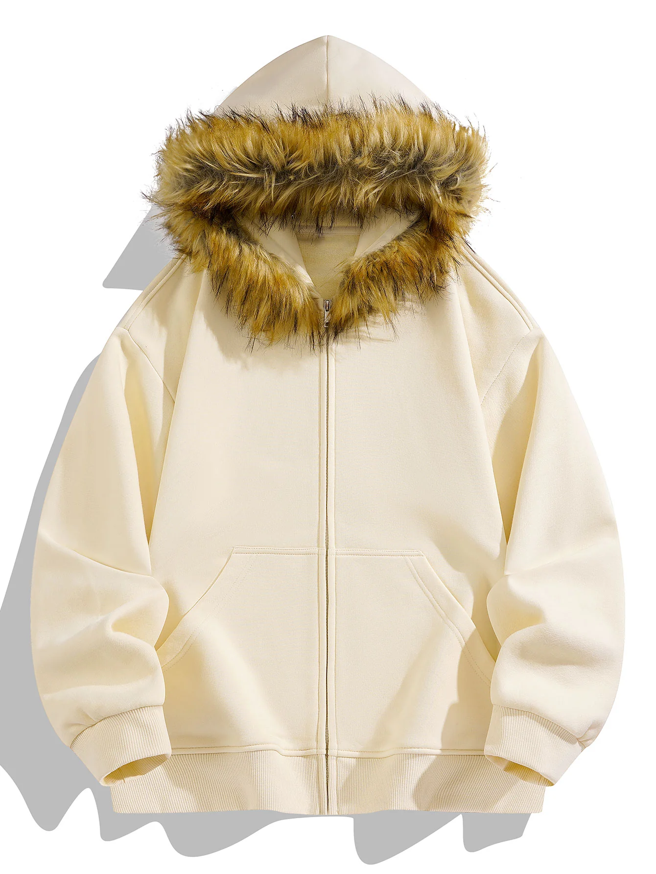 Locker sitzende Kapuzenjacke mit Reißverschluss und Kunstpelzkragen - Image 5