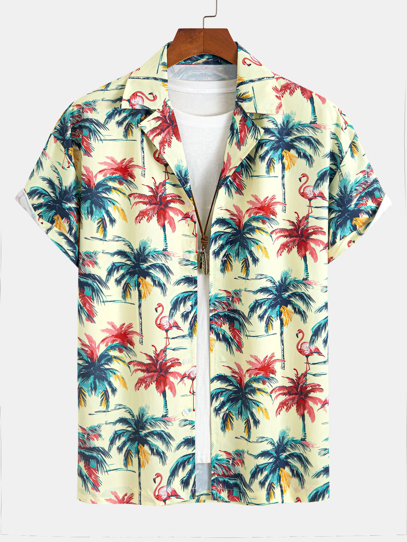 Relax Fit Flamingo Tropical Palm Tree Print Knopf Hemd und Bad kurz - Image 2