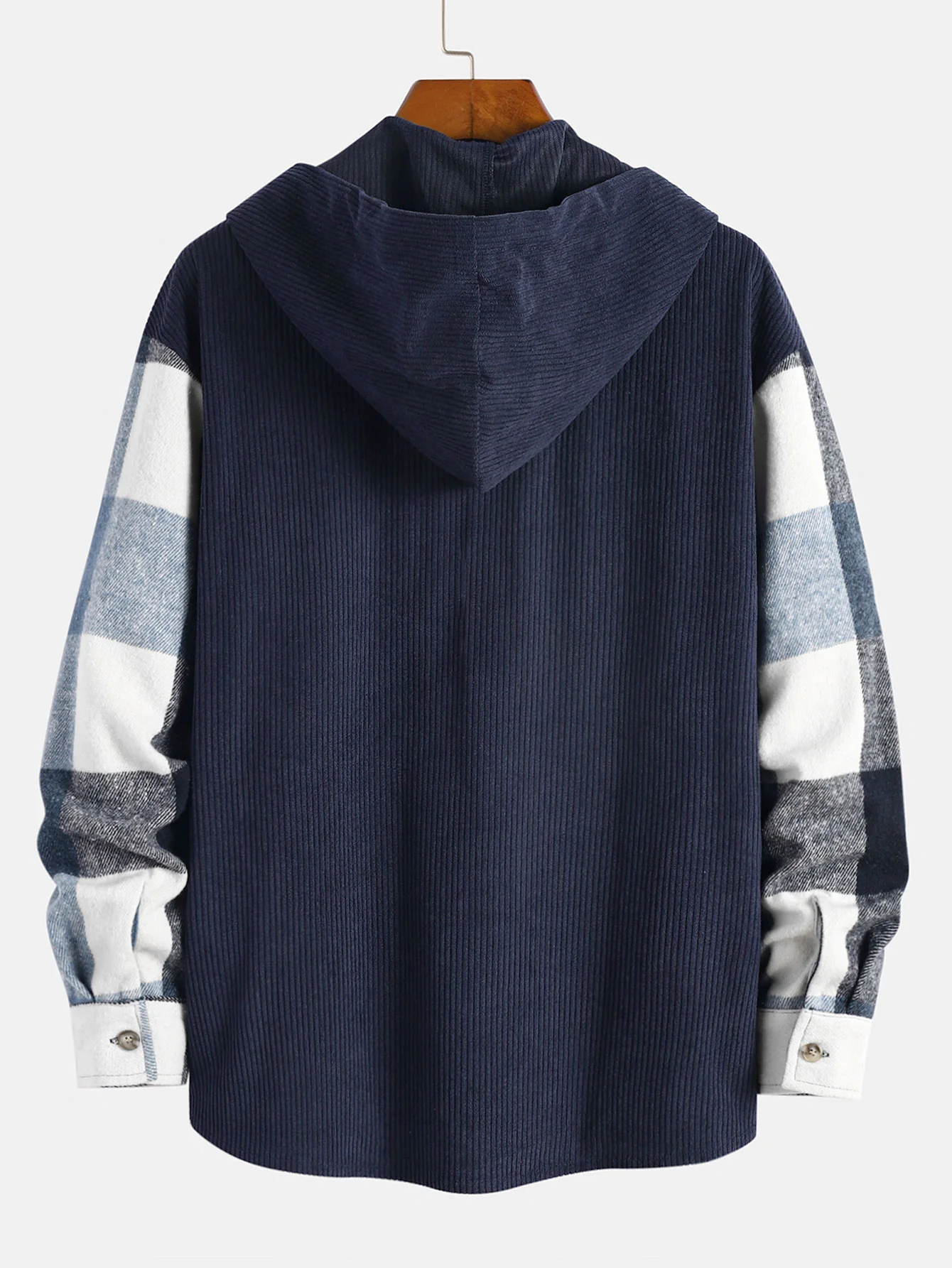 Entspanntes Flanell-Karomuster Corduroy Patchwork Kapuzenhemd - Image 4