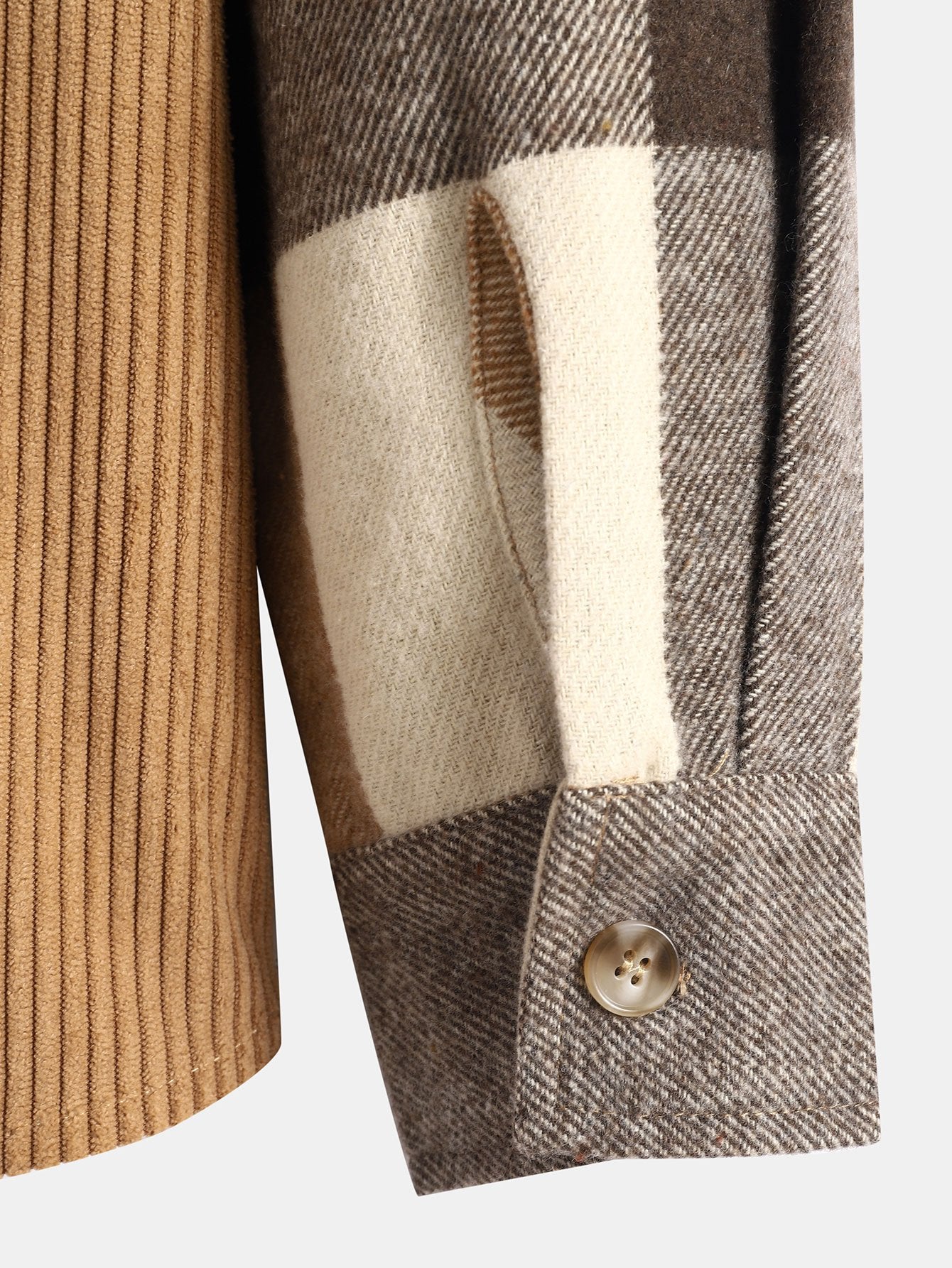 Entspanntes Flanell-Karomuster Corduroy Patchwork Kapuzenhemd & Corduroy Jogginghose - Image 16