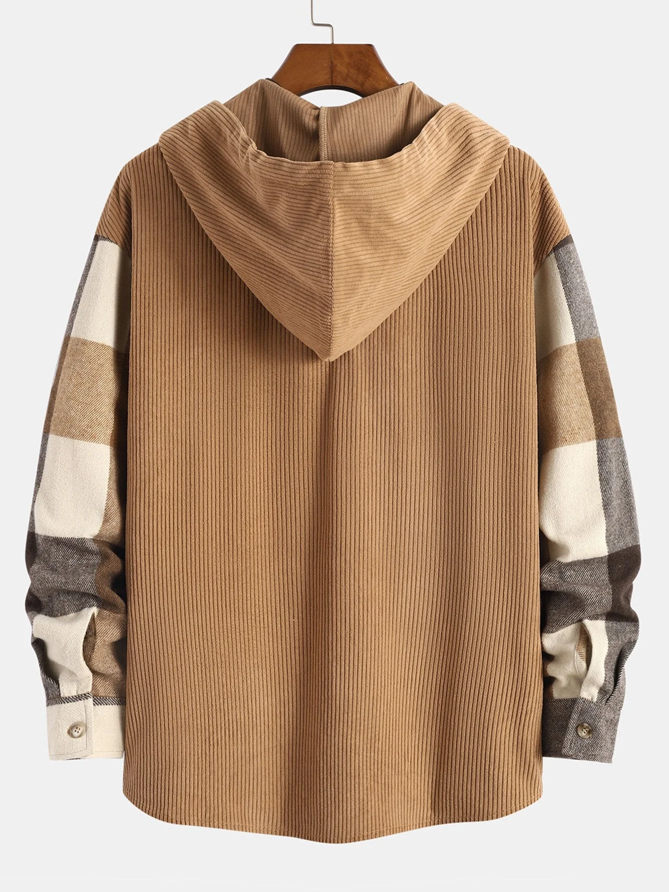 Entspanntes Flanell-Karomuster Corduroy Patchwork Kapuzenhemd & Corduroy Jogginghose - Image 5