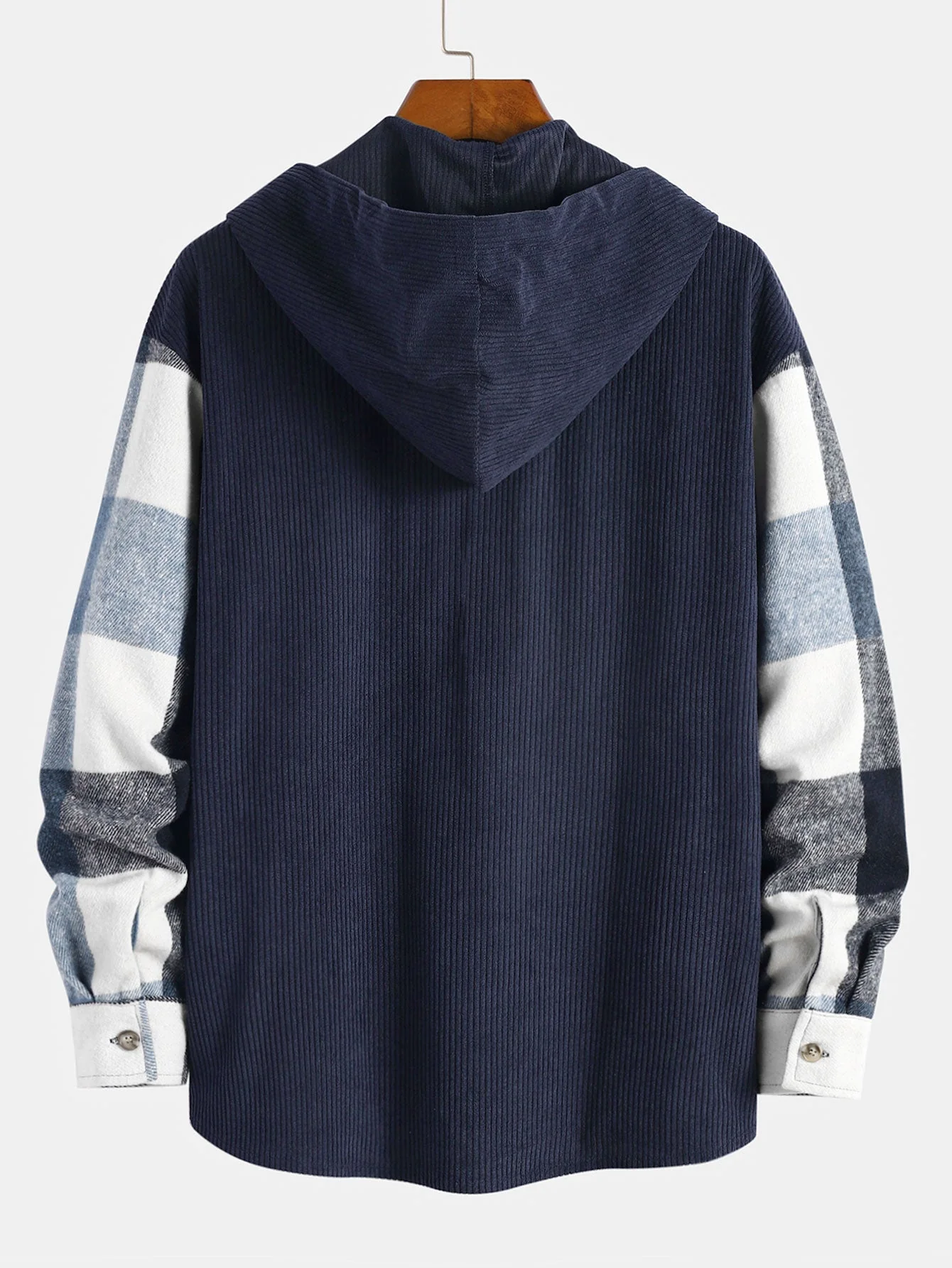 Entspanntes Flanell-Karomuster Corduroy Patchwork Kapuzenhemd & Corduroy Jogginghose - Image 7