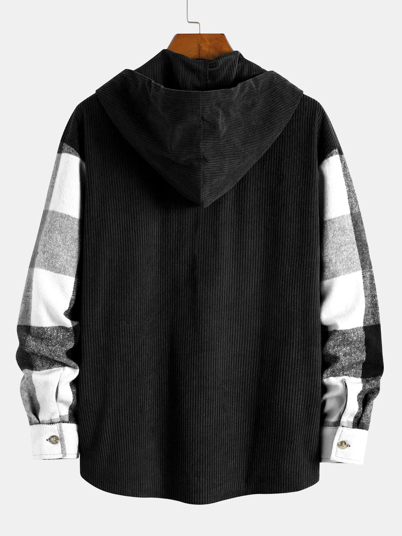 Entspanntes Flanell-Karomuster Corduroy Patchwork Kapuzenhemd & Corduroy Jogginghose - Image 9