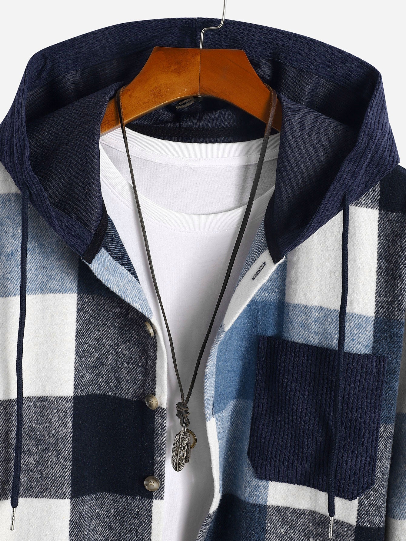 Locker sitzendes Flanell-Karo-Cord-Patchwork-Hemd mit Kapuze & Cordhose mit geradem Bein - Image 12