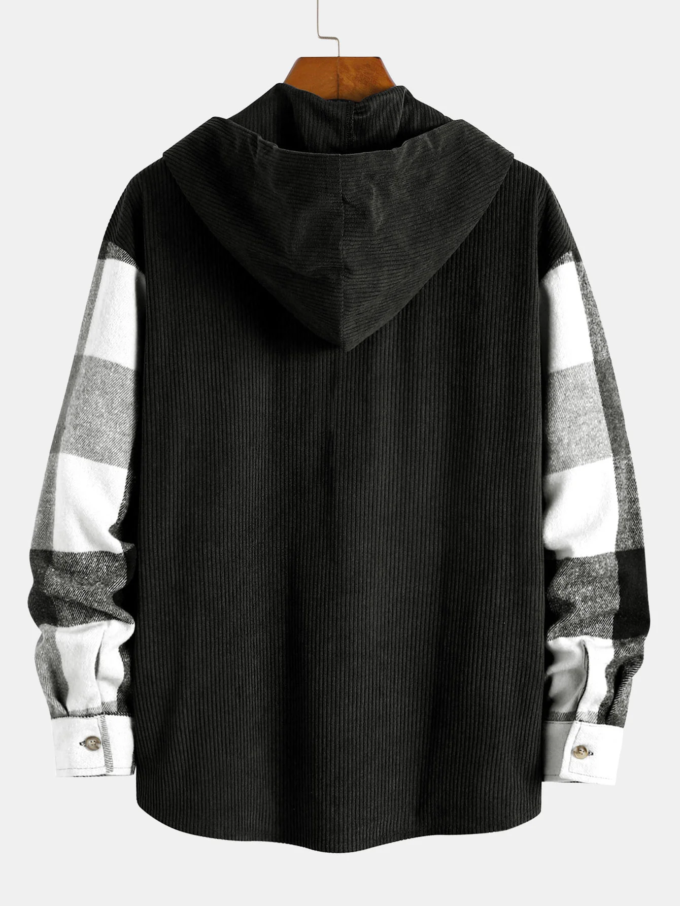 Locker sitzendes Flanell-Karo-Cord-Patchwork-Hemd mit Kapuze & Cordhose mit geradem Bein - Image 6