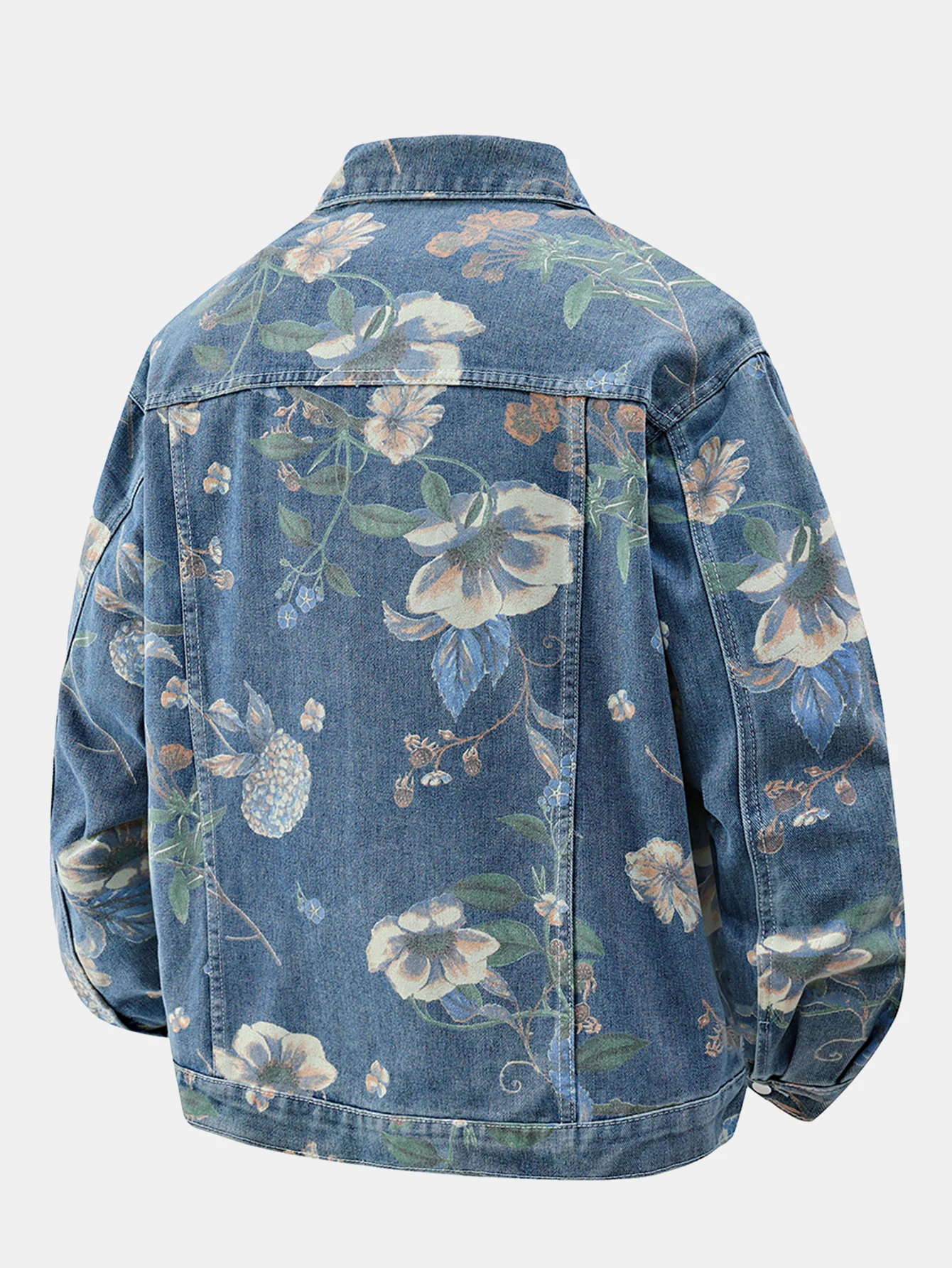 Locker sitzende Jeansjacke mit Blumenmuster und Used-Look - Image 2