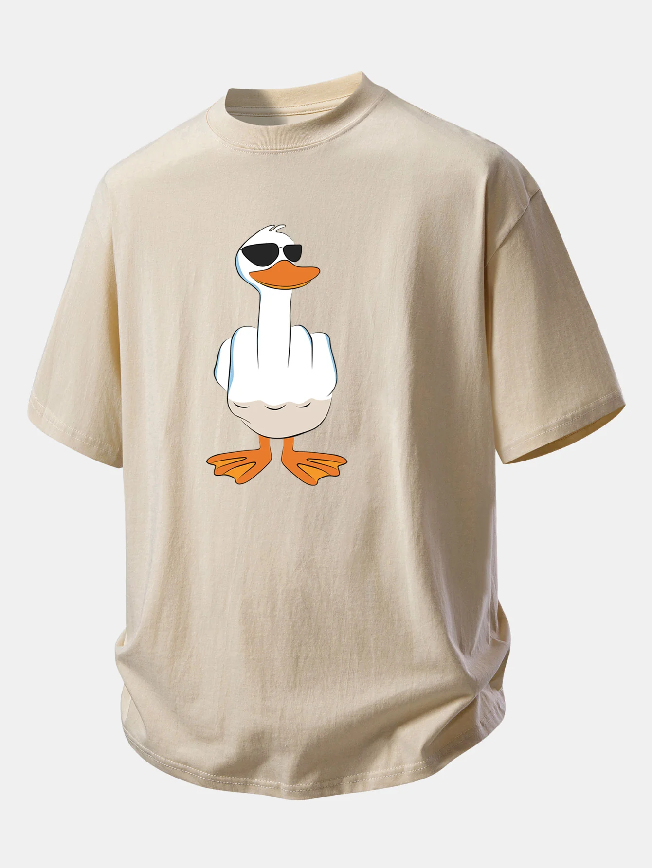 Relax Fit Funny Middle Finger Duck Print Cotton T-Shirt - Image 11