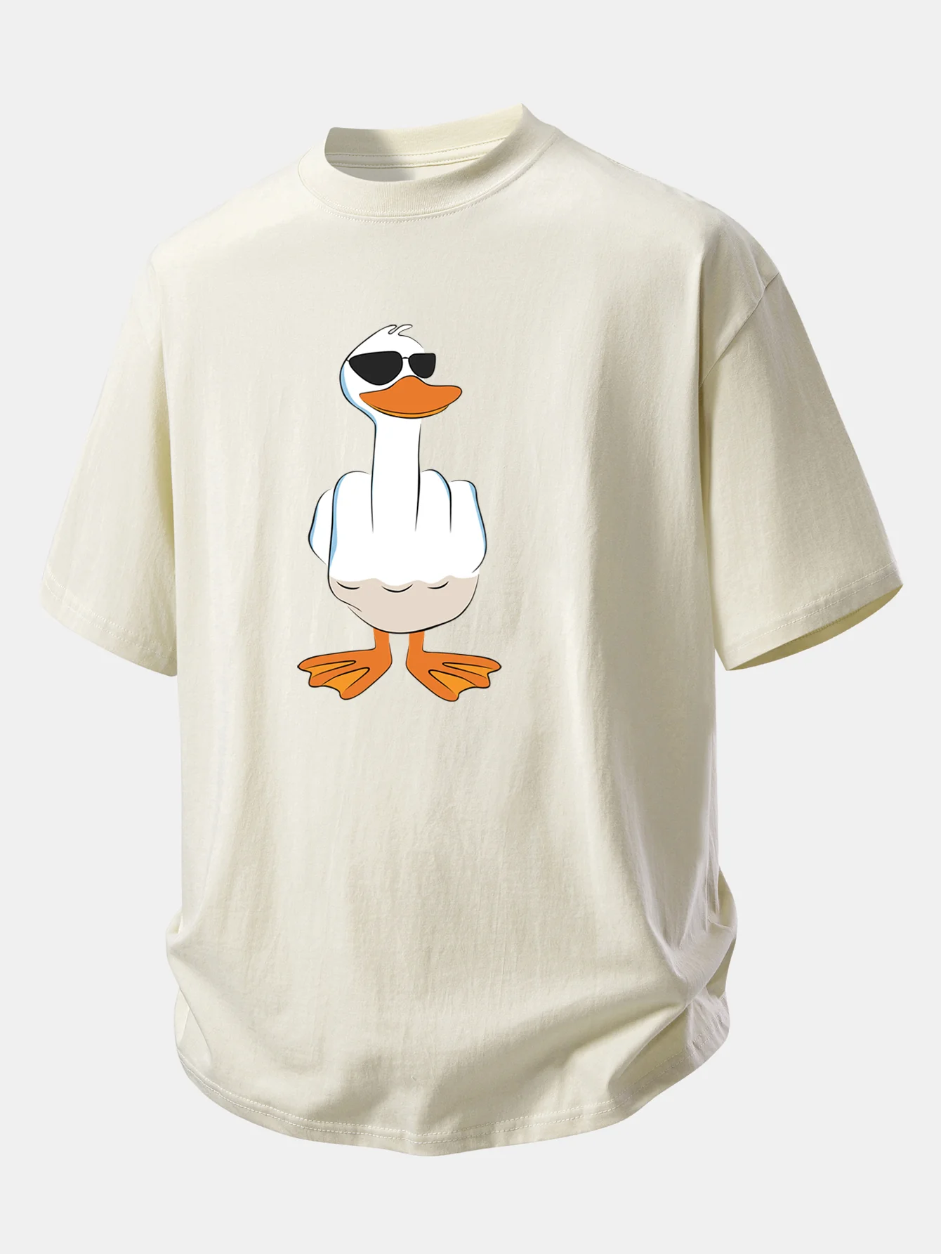Relax Fit Funny Middle Finger Duck Print Cotton T-Shirt - Image 12