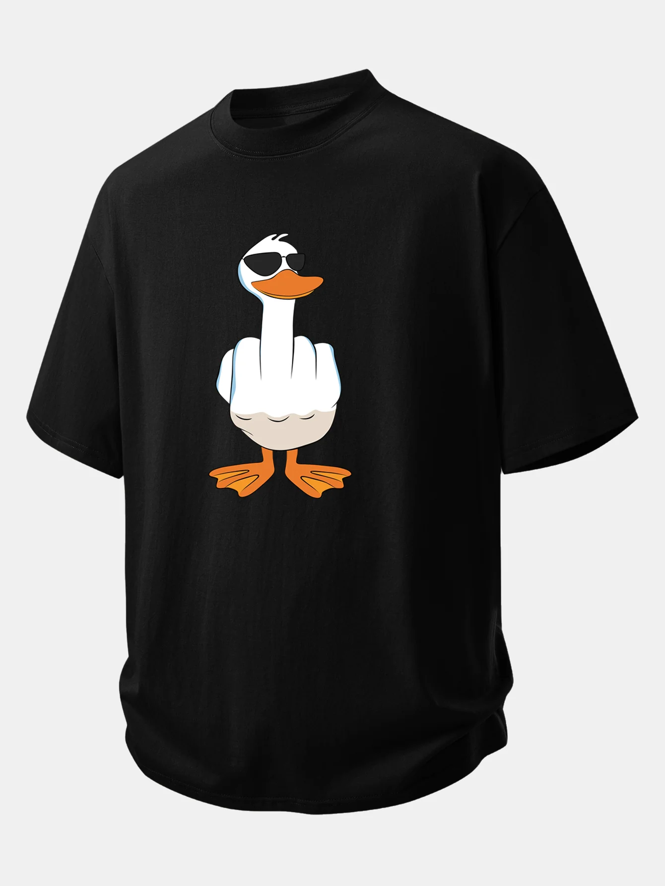 Relax Fit Funny Middle Finger Duck Print Cotton T-Shirt - Image 2
