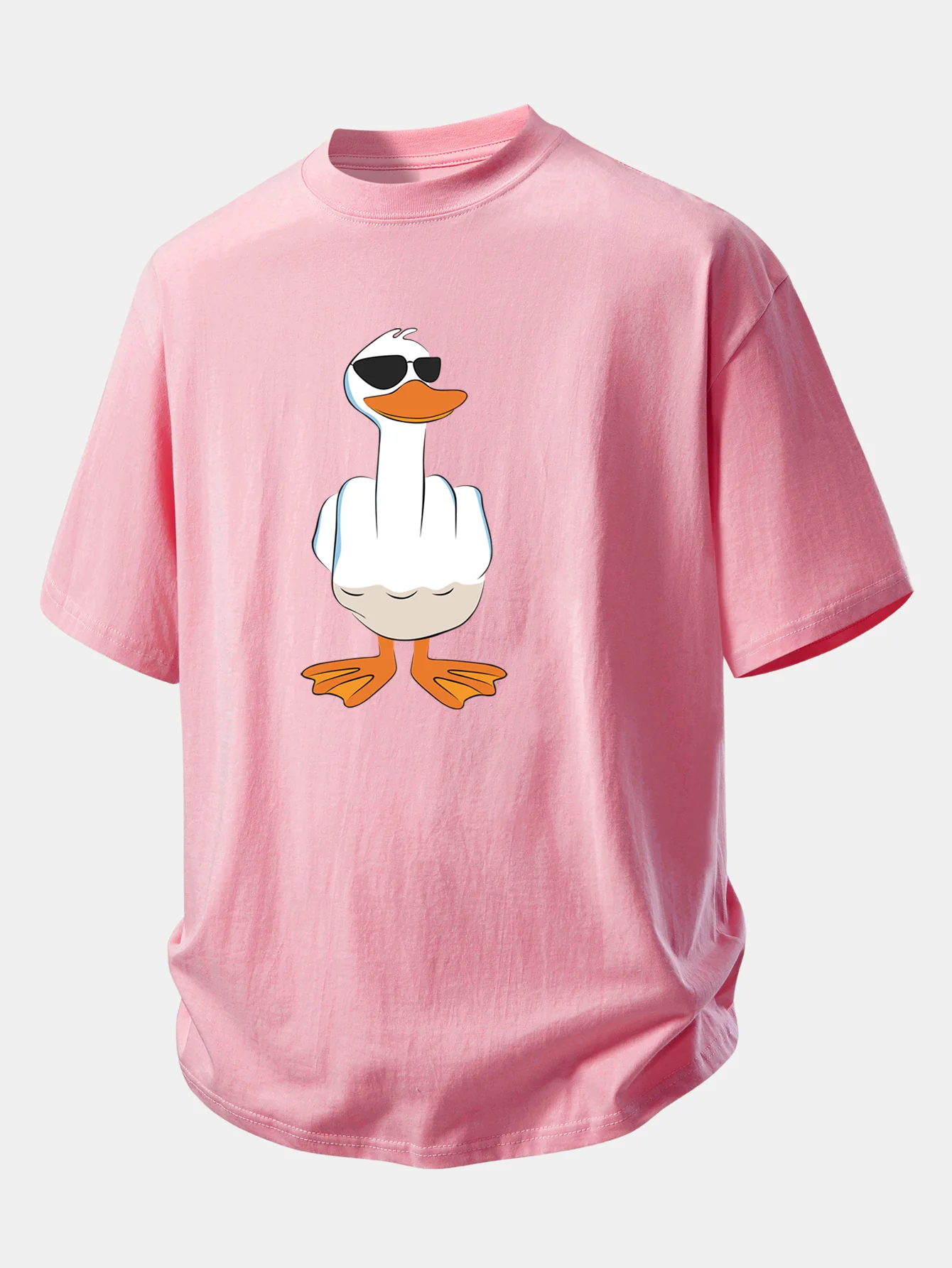 Relax Fit Funny Middle Finger Duck Print Cotton T-Shirt - Image 3