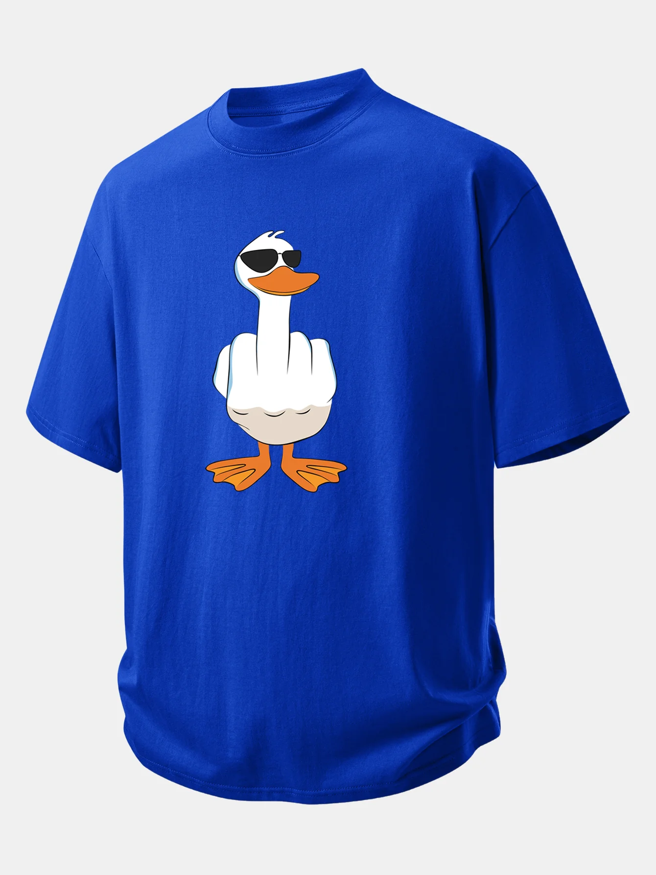 Relax Fit Funny Middle Finger Duck Print Cotton T-Shirt - Image 4