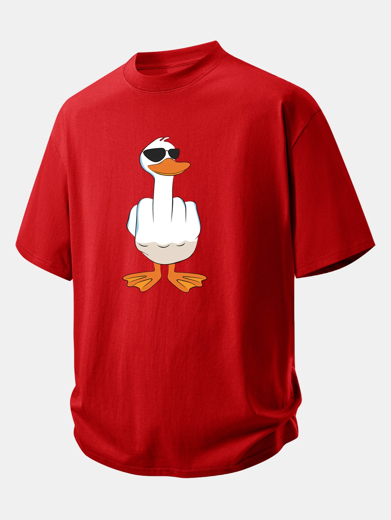 Relax Fit Funny Middle Finger Duck Print Cotton T-Shirt - Image 5