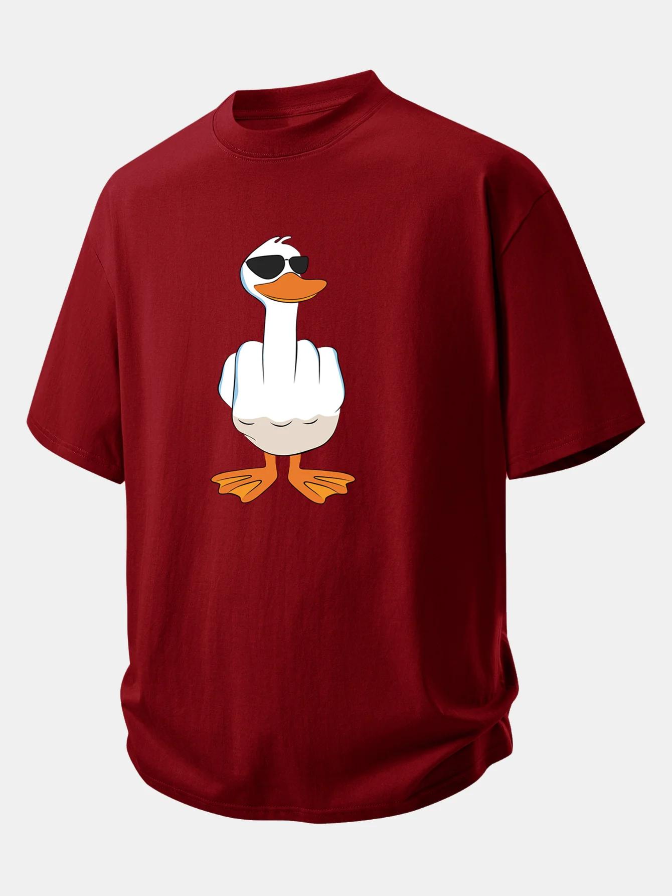 Relax Fit Funny Middle Finger Duck Print Cotton T-Shirt - Image 6