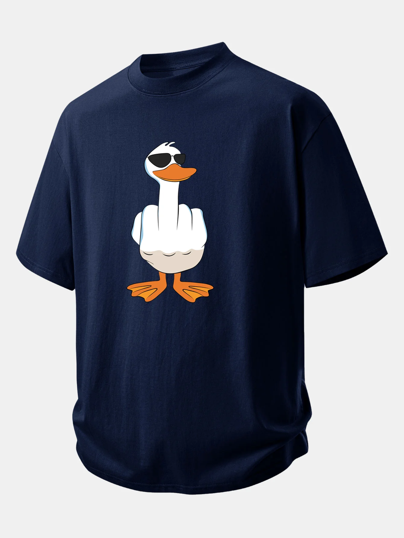 Relax Fit Funny Middle Finger Duck Print Cotton T-Shirt - Image 7