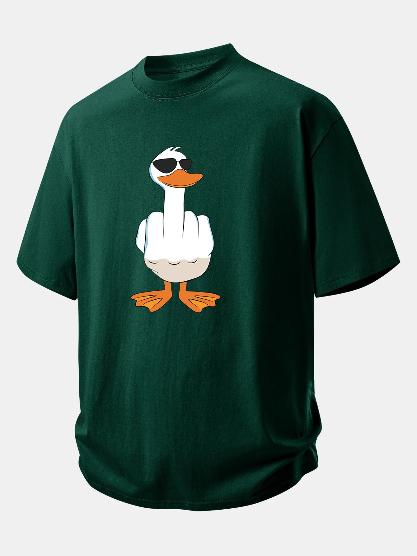 Relax Fit Funny Middle Finger Duck Print Cotton T-Shirt - Image 8
