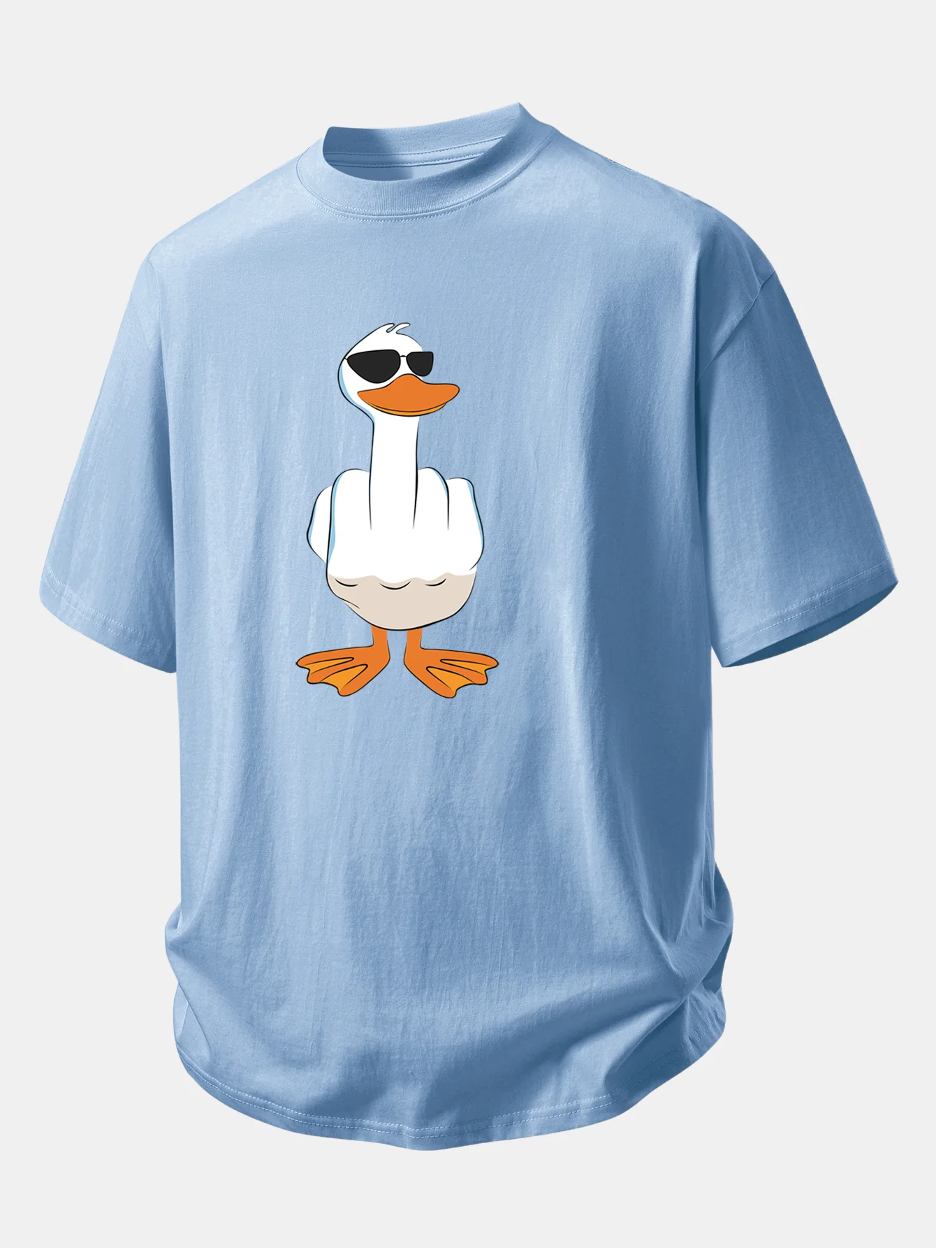 Relax Fit Funny Middle Finger Duck Print Cotton T-Shirt - Image 9