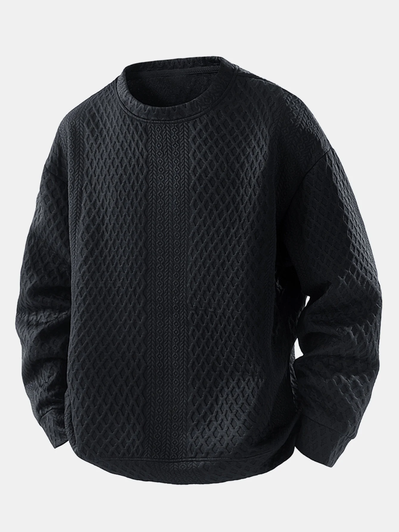 Locker sitzendes geometrisches Jacquard-Sweatshirt mit Rundhalsausschnitt - Image 2