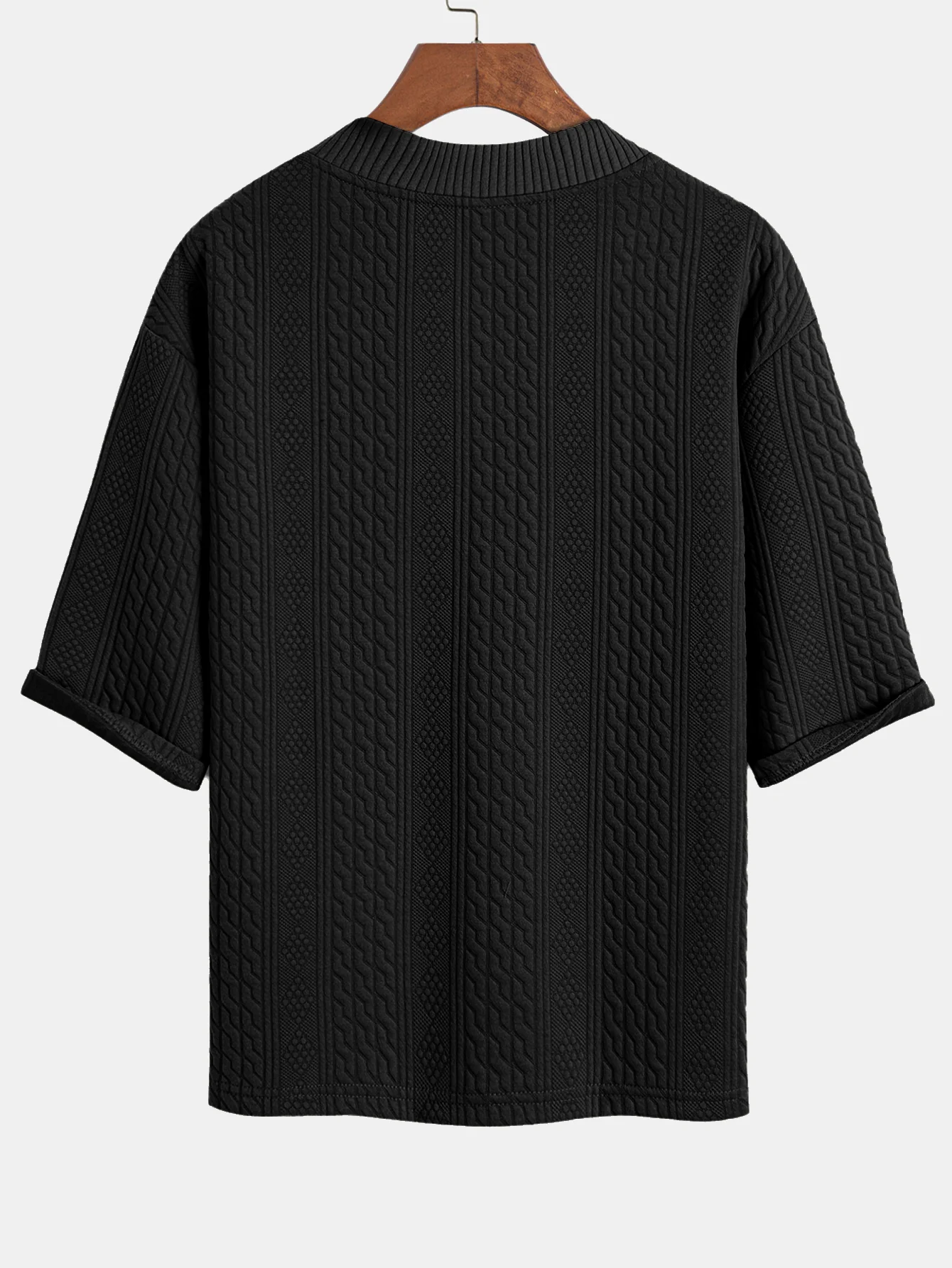 Relaxed Fit geometrisches Jacquard T-Shirt mit V-Ausschnitt und Dreiviertelärmeln & Shorts - Image 10