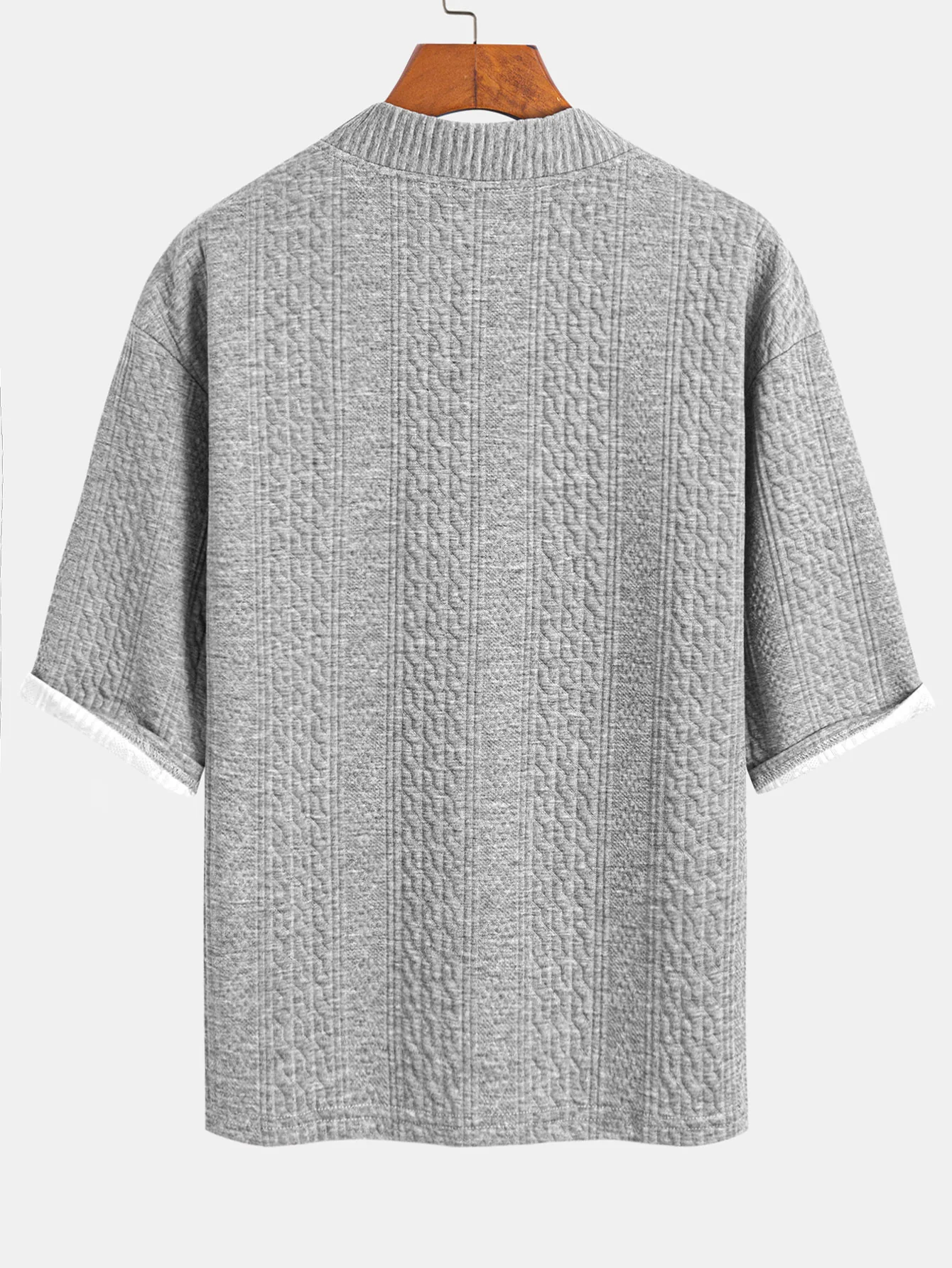 Relaxed Fit geometrisches Jacquard T-Shirt mit V-Ausschnitt und Dreiviertelärmeln & Shorts - Image 12