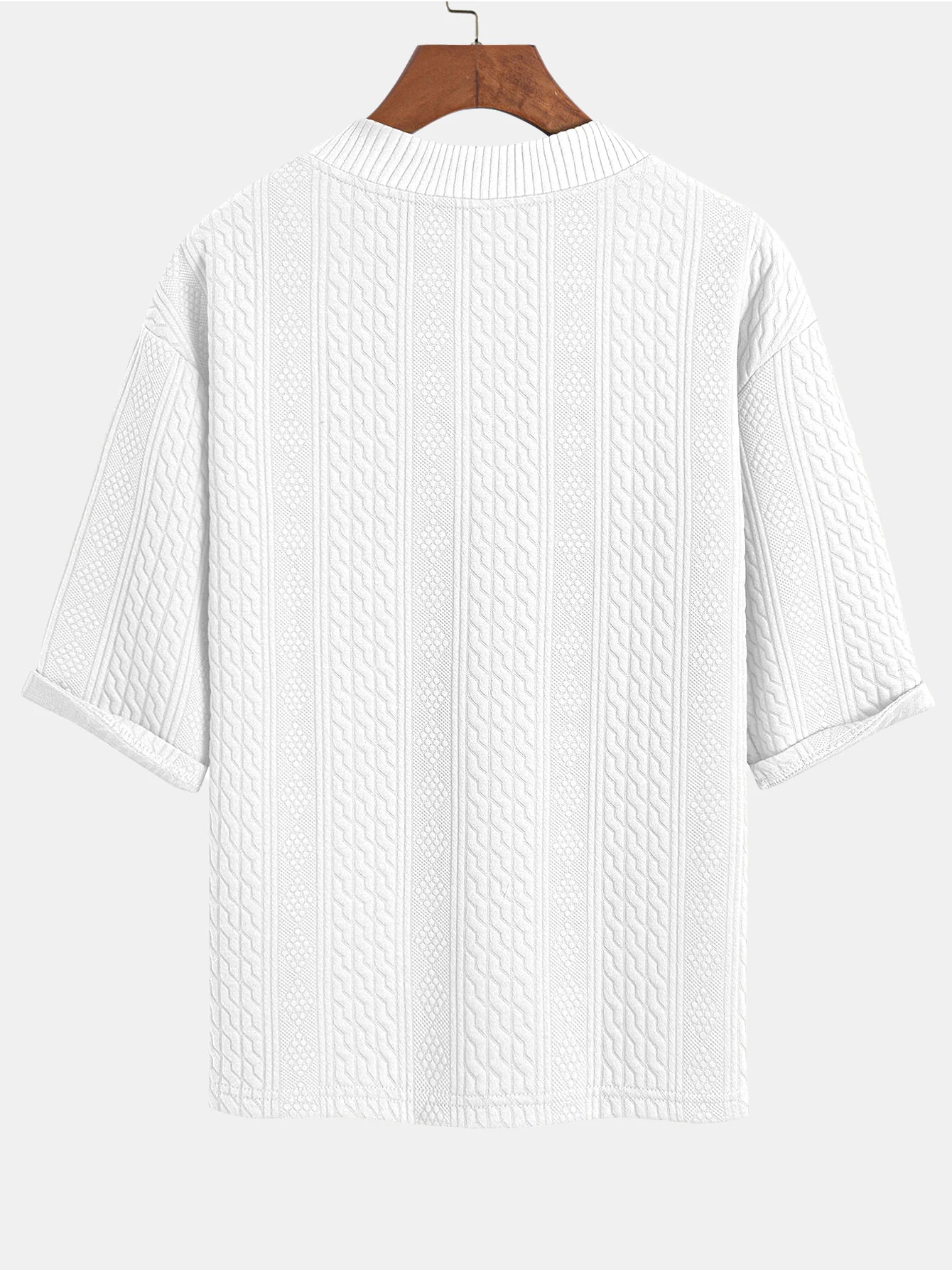 Relaxed Fit geometrisches Jacquard T-Shirt mit V-Ausschnitt und Dreiviertelärmeln & Shorts - Image 14