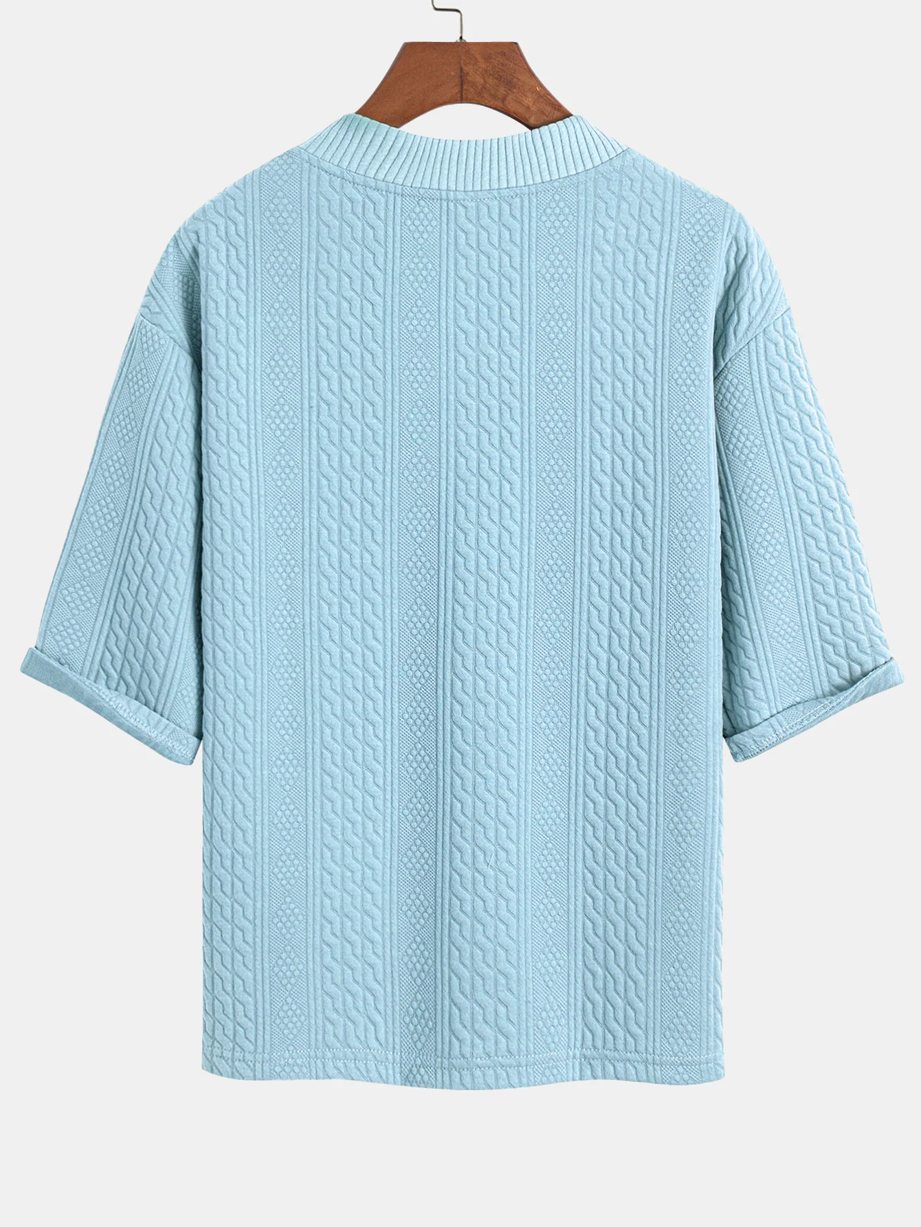 Relaxed Fit geometrisches Jacquard T-Shirt mit V-Ausschnitt und Dreiviertelärmeln & Shorts - Image 18