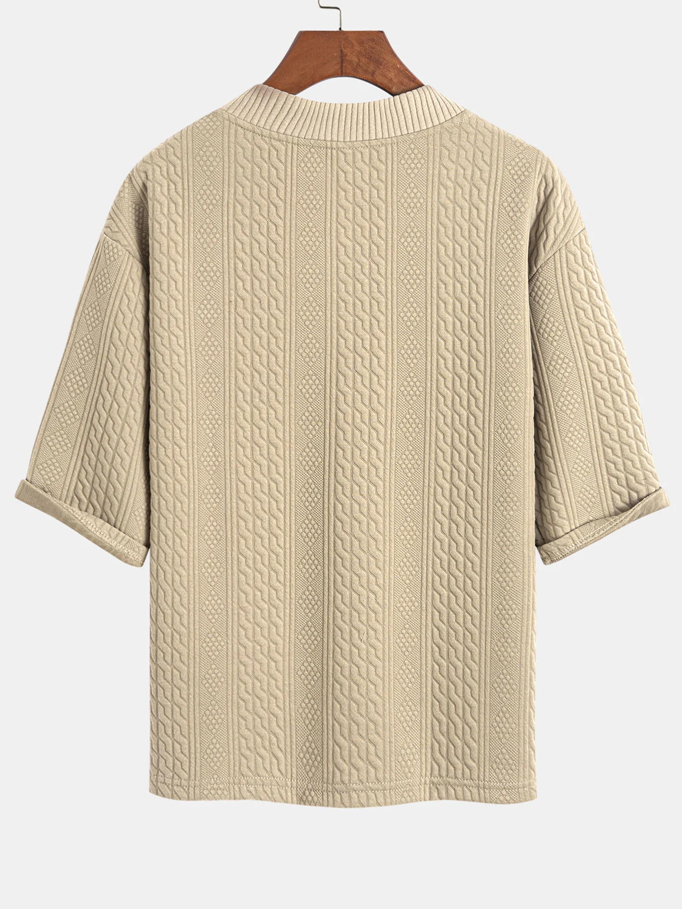 Relaxed Fit geometrisches Jacquard T-Shirt mit V-Ausschnitt und Dreiviertelärmeln & Shorts - Image 8