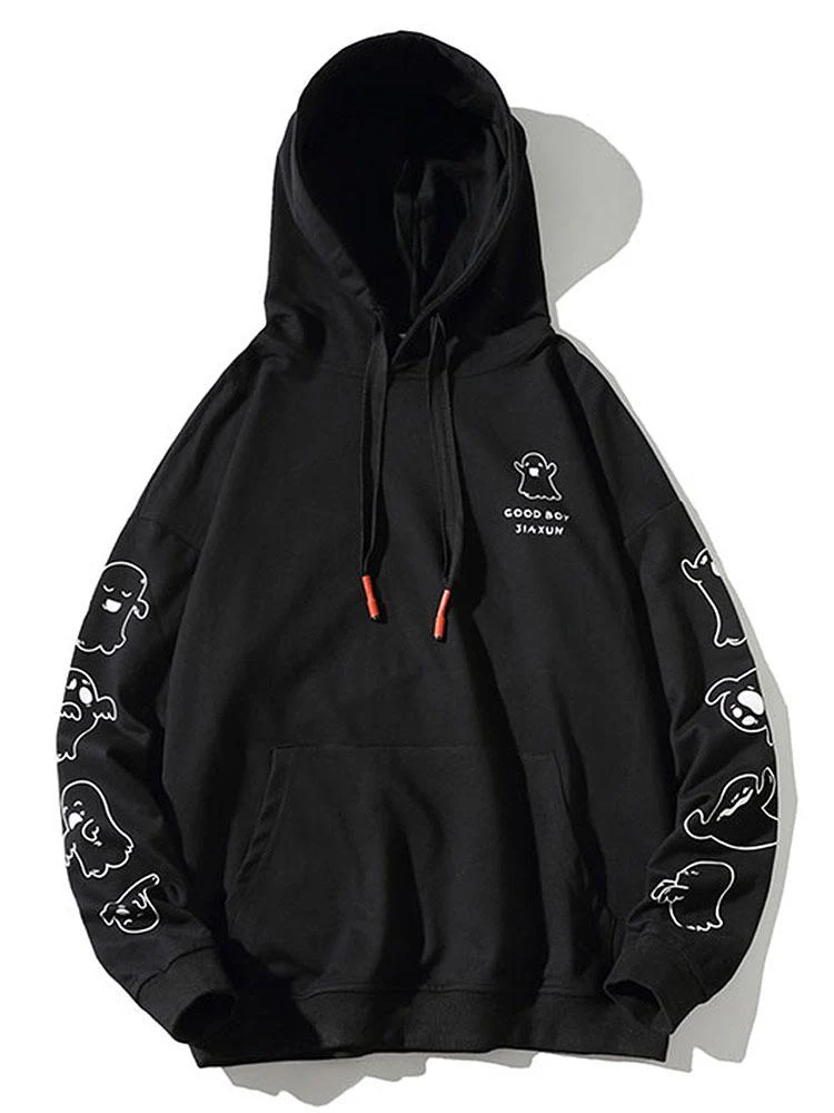 Relax Fit Ghost Print Hoodie - Image 3