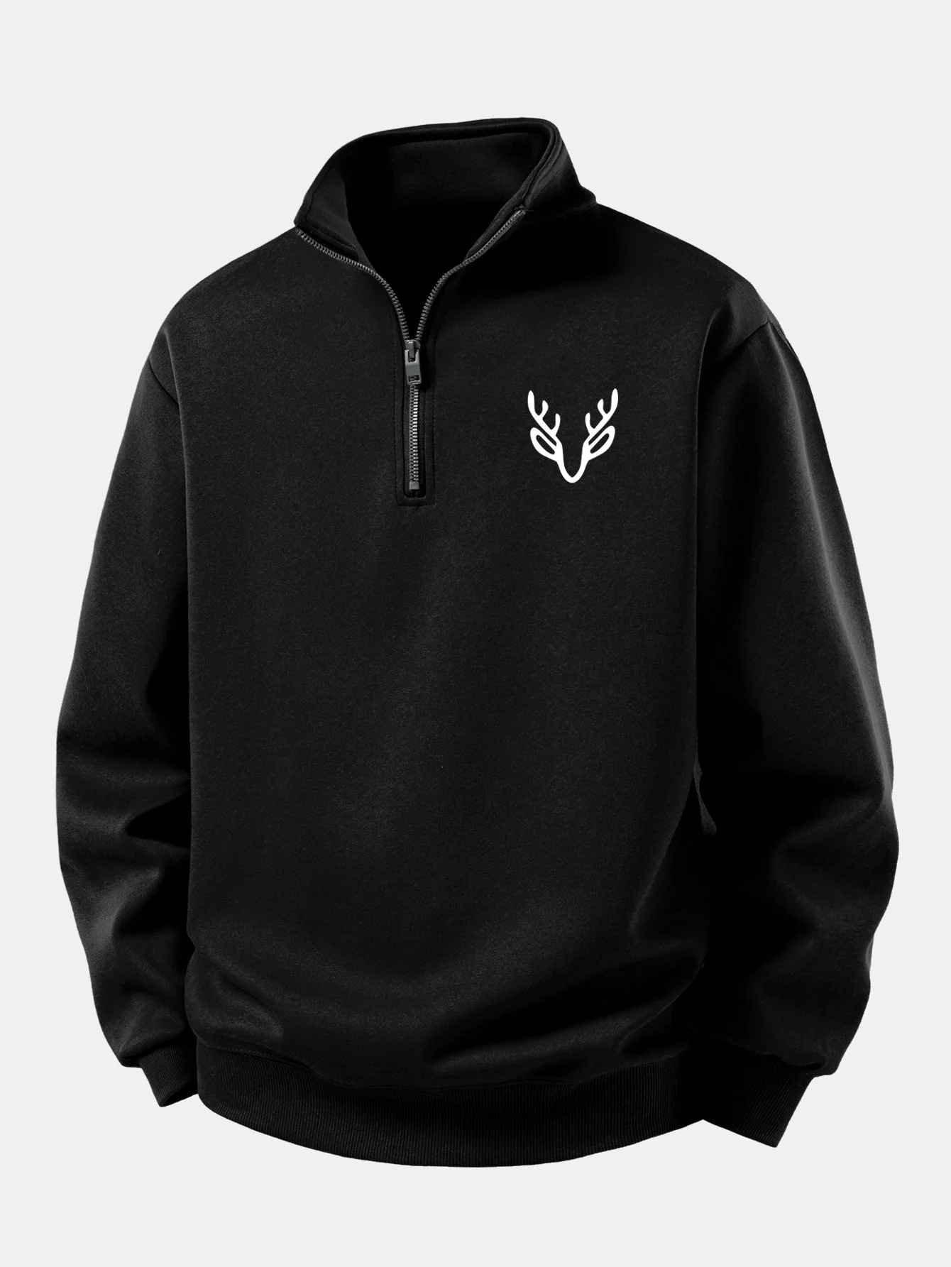 Relax Fit Head Deer Print Quarter Zip Sweatshirt - Image 3