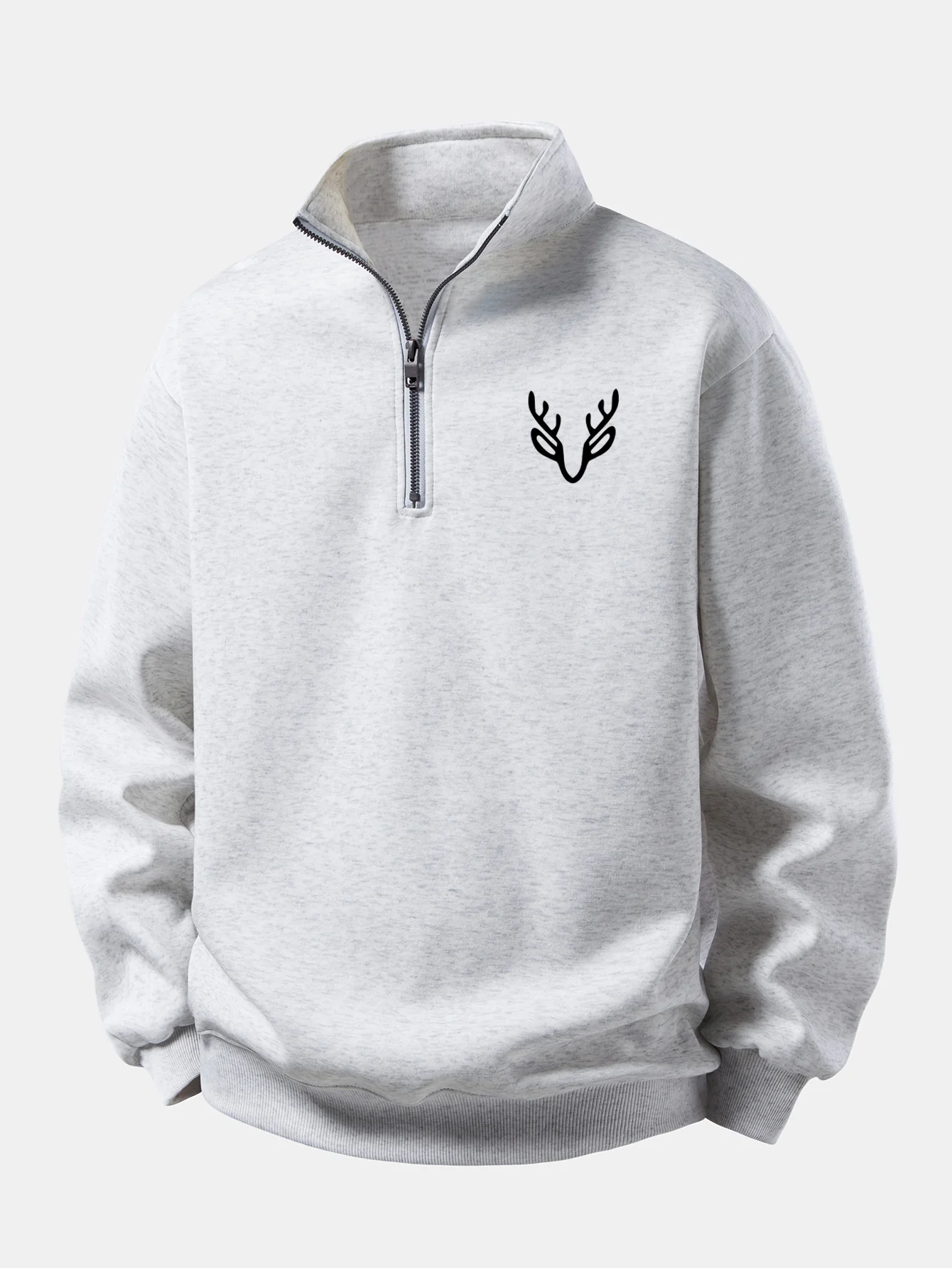 Relax Fit Head Deer Print Quarter Zip Sweatshirt - Image 7