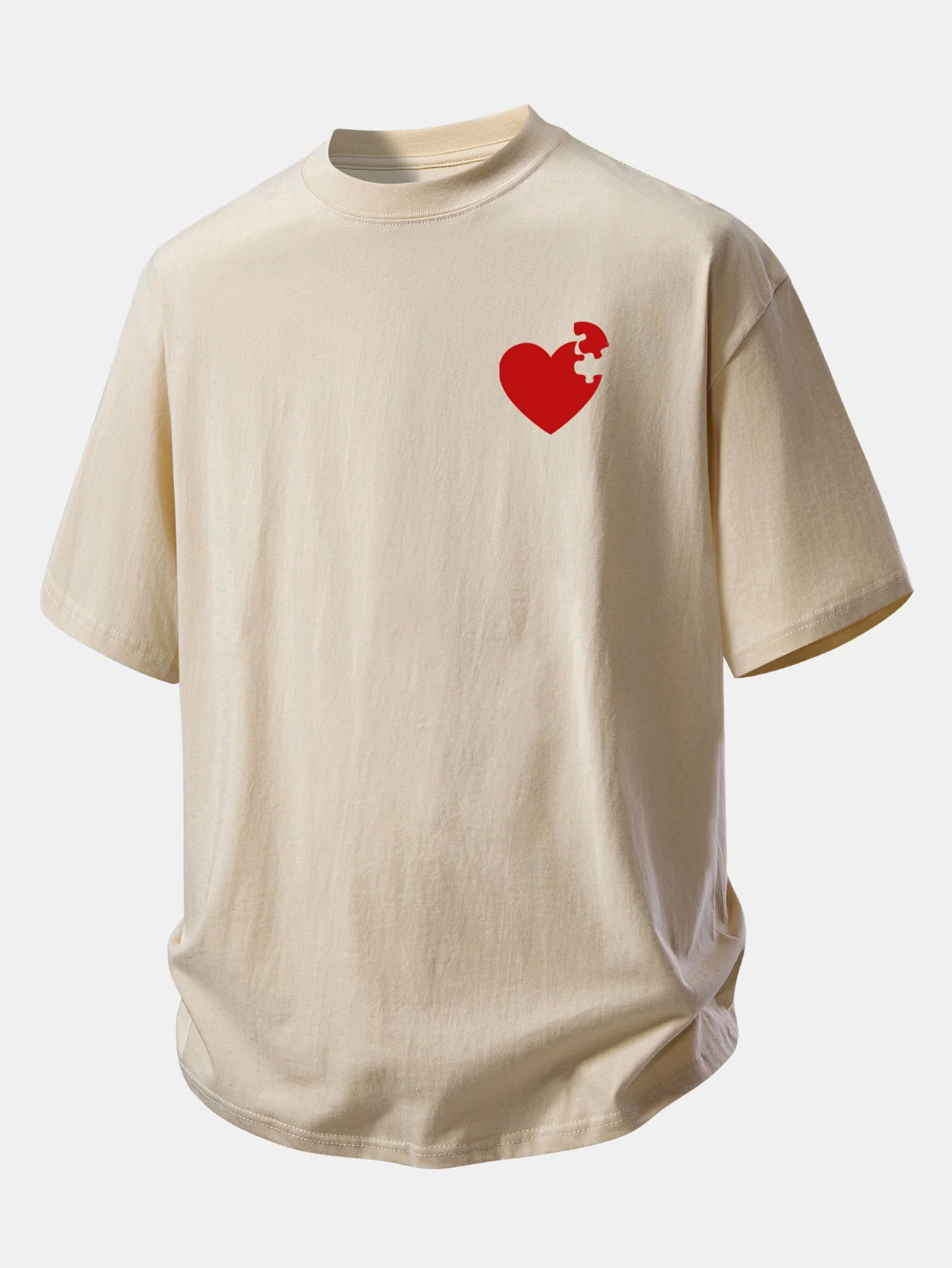 Relax Fit Heart Puzzle Print Cotton T-Shirt - Image 10